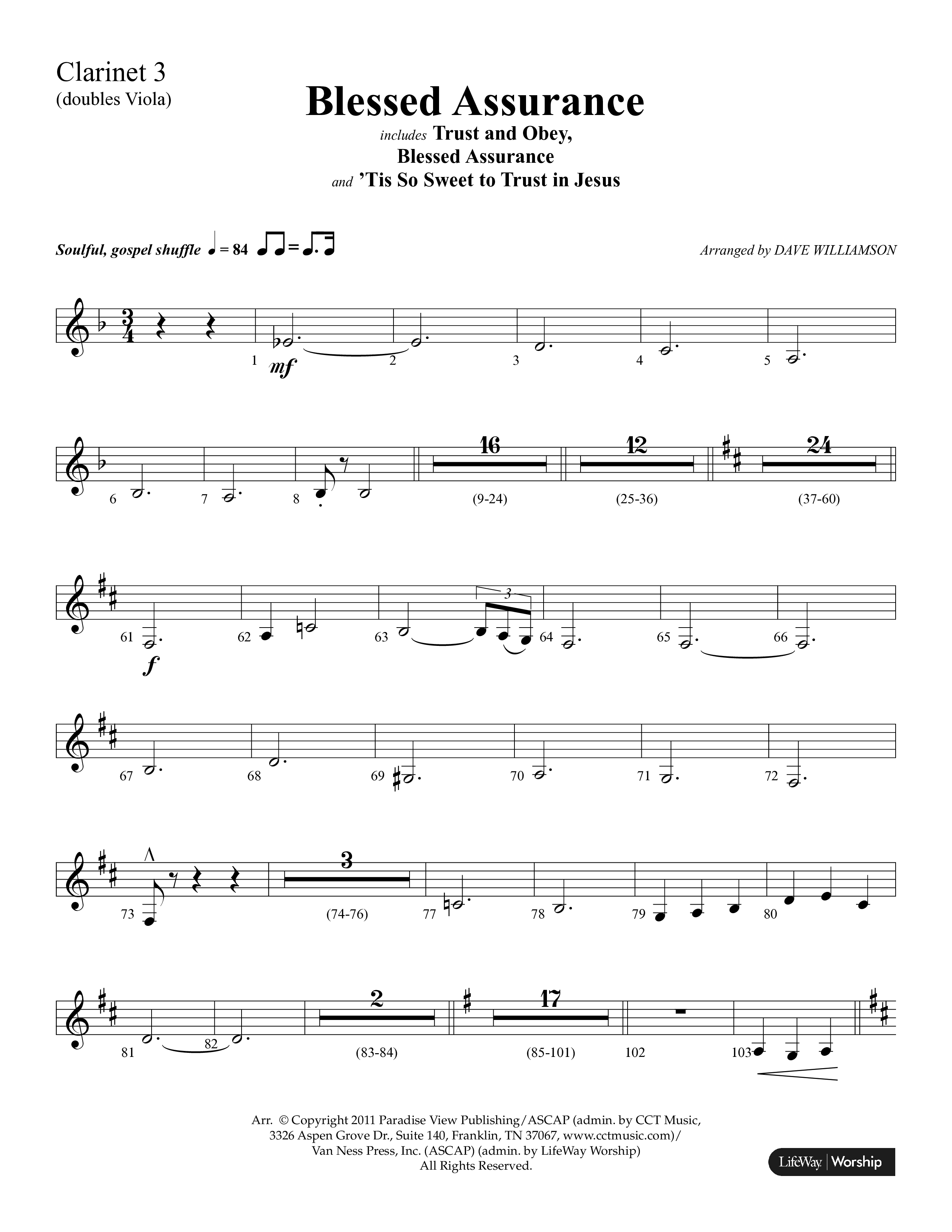 Blessed Assurance (Choral Anthem SATB) Clarinet 3 (Lifeway Choral / Arr. Dave Williamson)