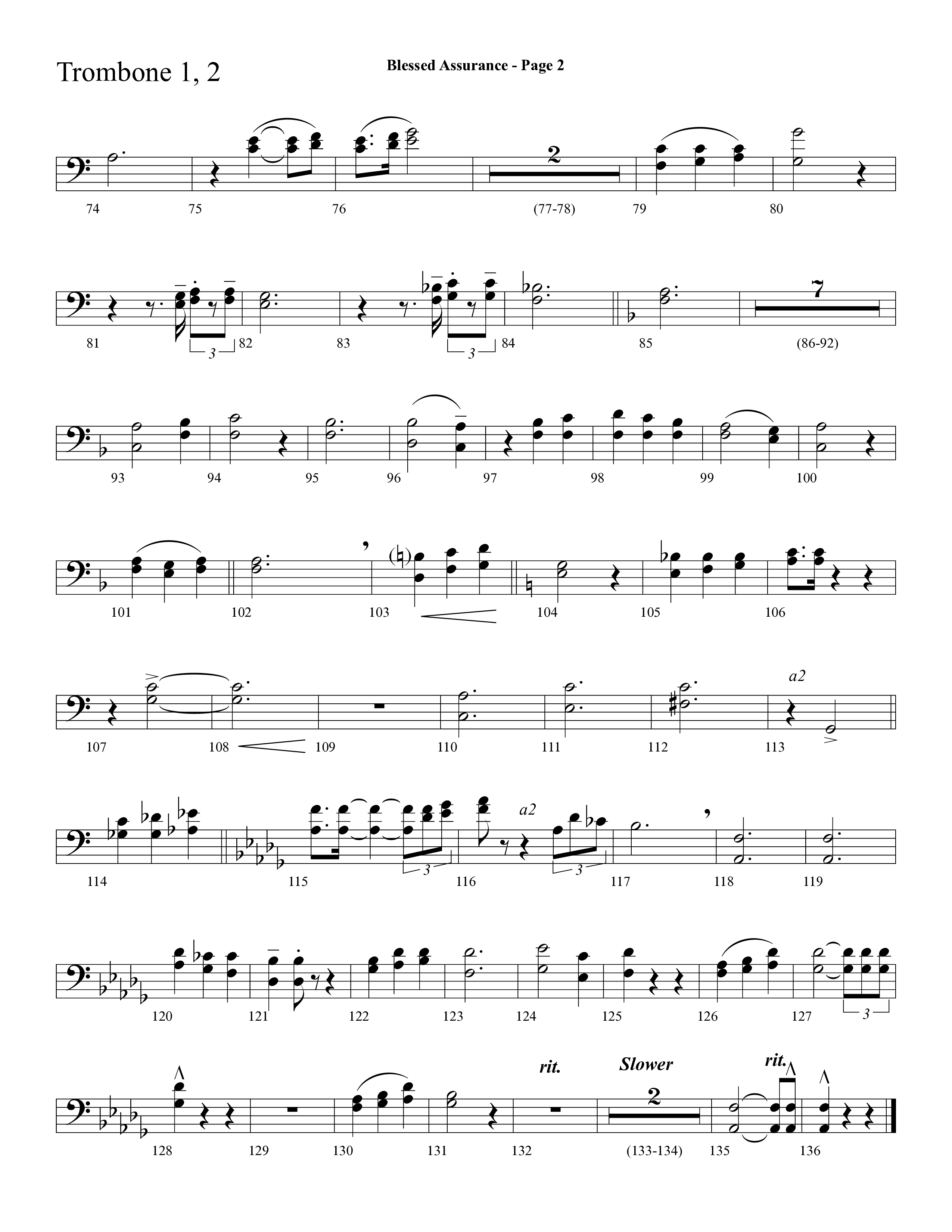 Blessed Assurance (Choral Anthem SATB) Trombone 1/2 (Lifeway Choral / Arr. Dave Williamson)