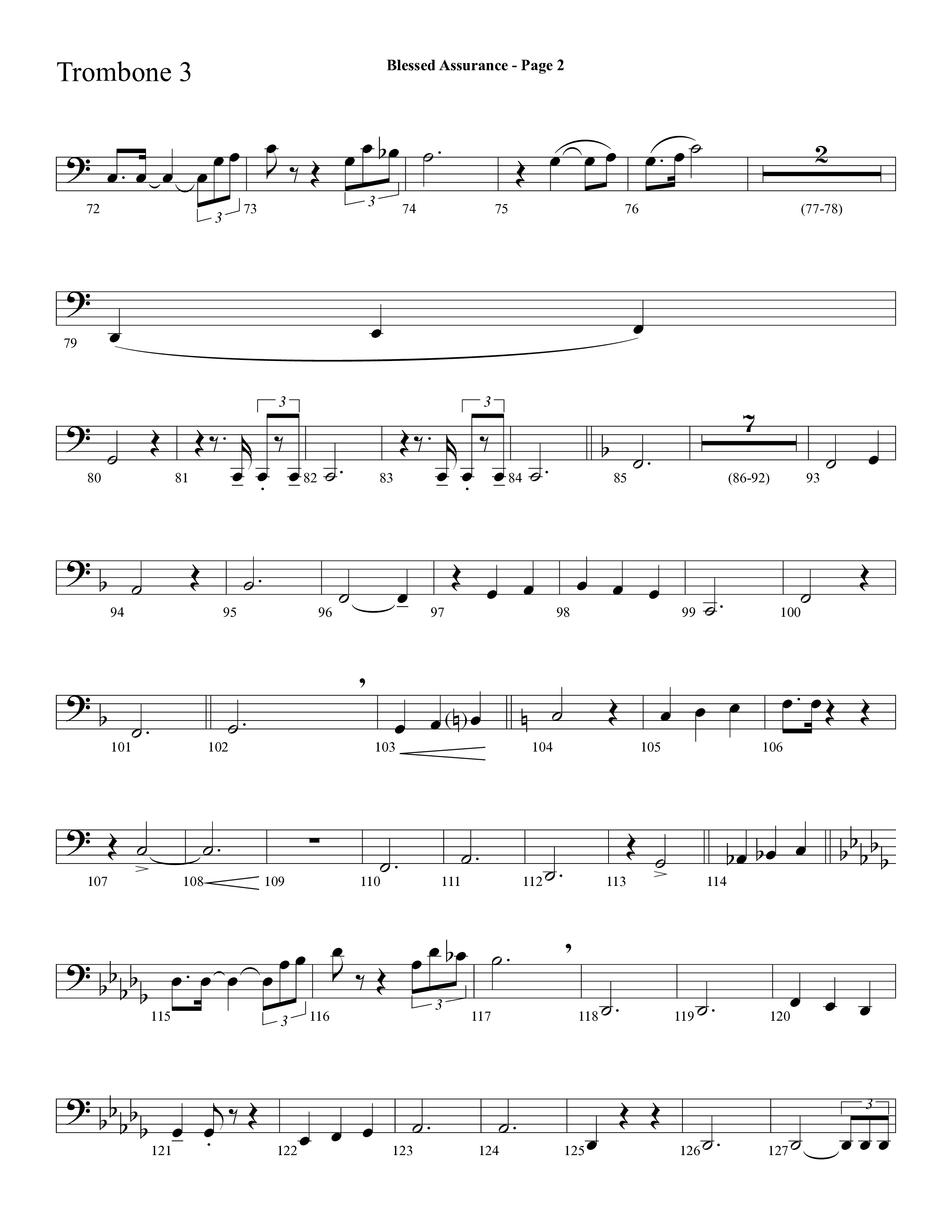 Blessed Assurance (Choral Anthem SATB) Trombone 3 (Lifeway Choral / Arr. Dave Williamson)