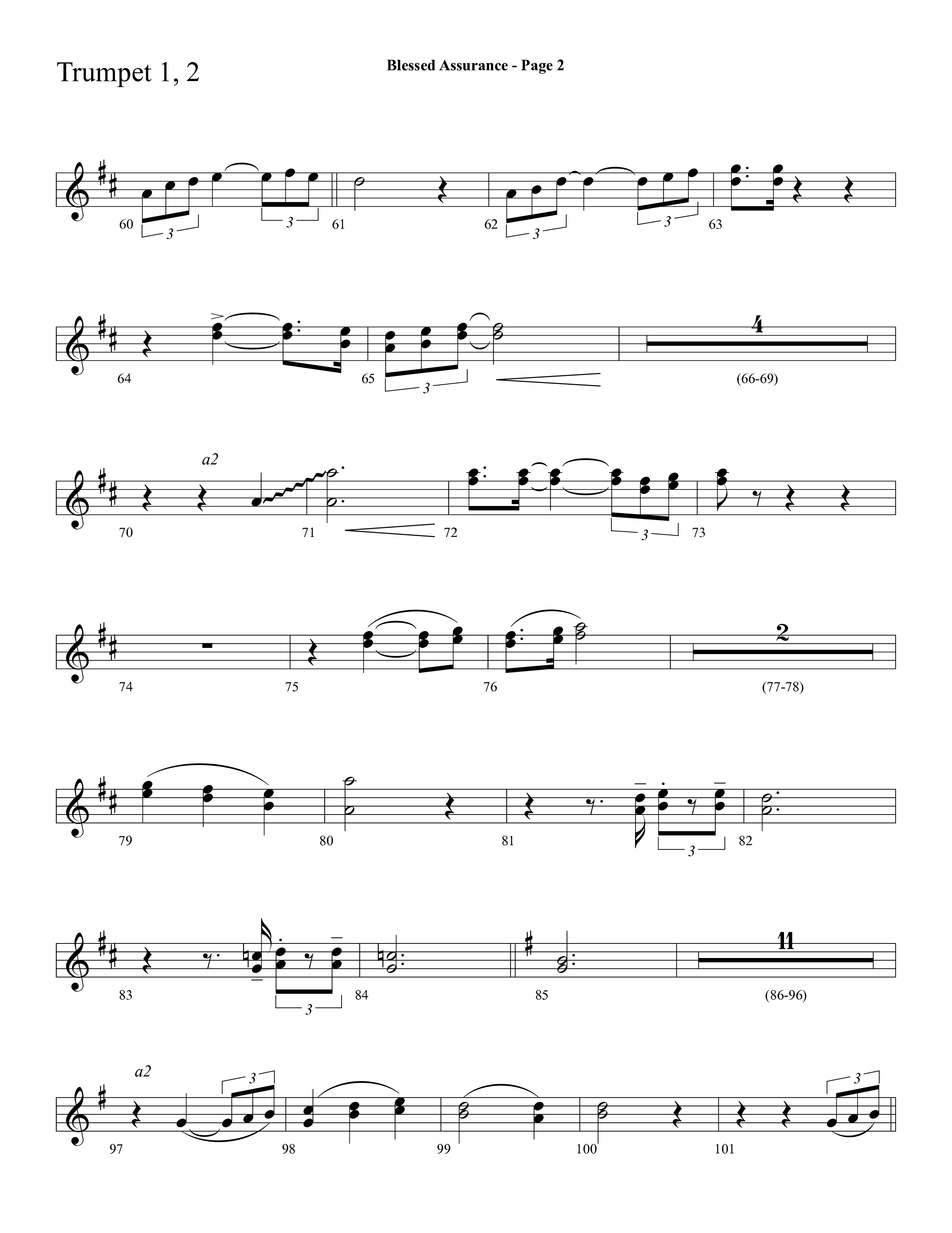 Blessed Assurance (Choral Anthem SATB) Trumpet 1,2 (Lifeway Choral / Arr. Dave Williamson)