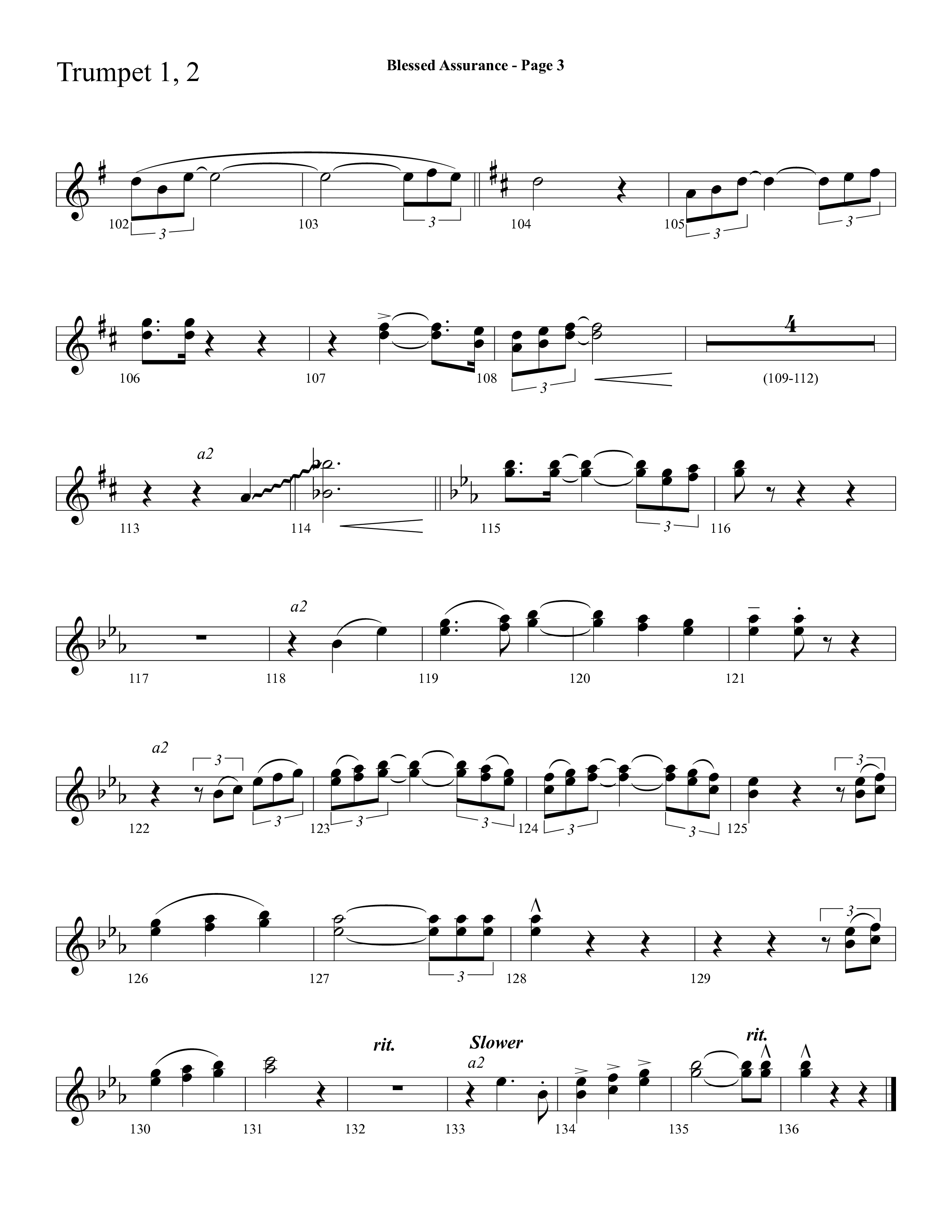 Blessed Assurance (Choral Anthem SATB) Trumpet 1,2 (Lifeway Choral / Arr. Dave Williamson)
