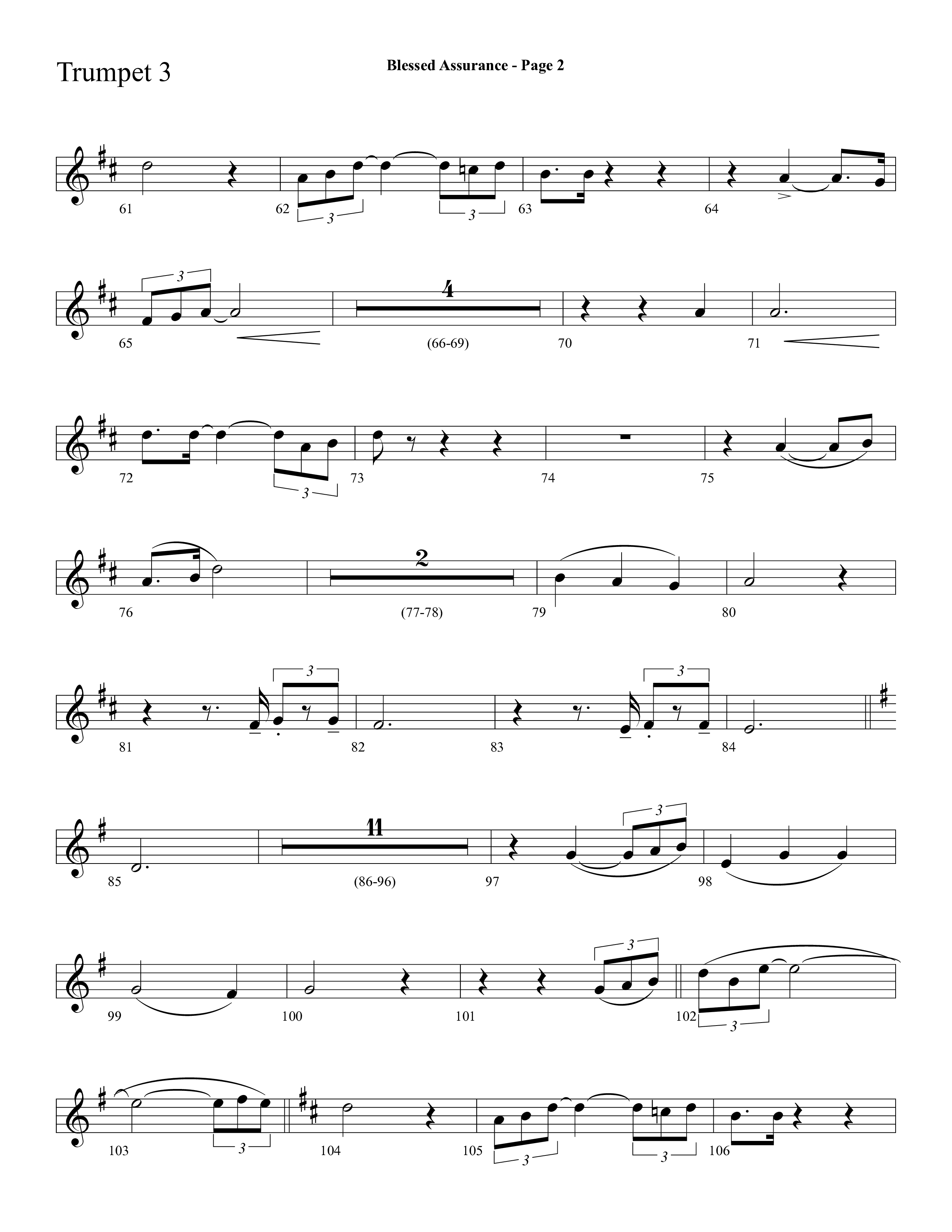 Blessed Assurance (Choral Anthem SATB) Trumpet 3 (Lifeway Choral / Arr. Dave Williamson)