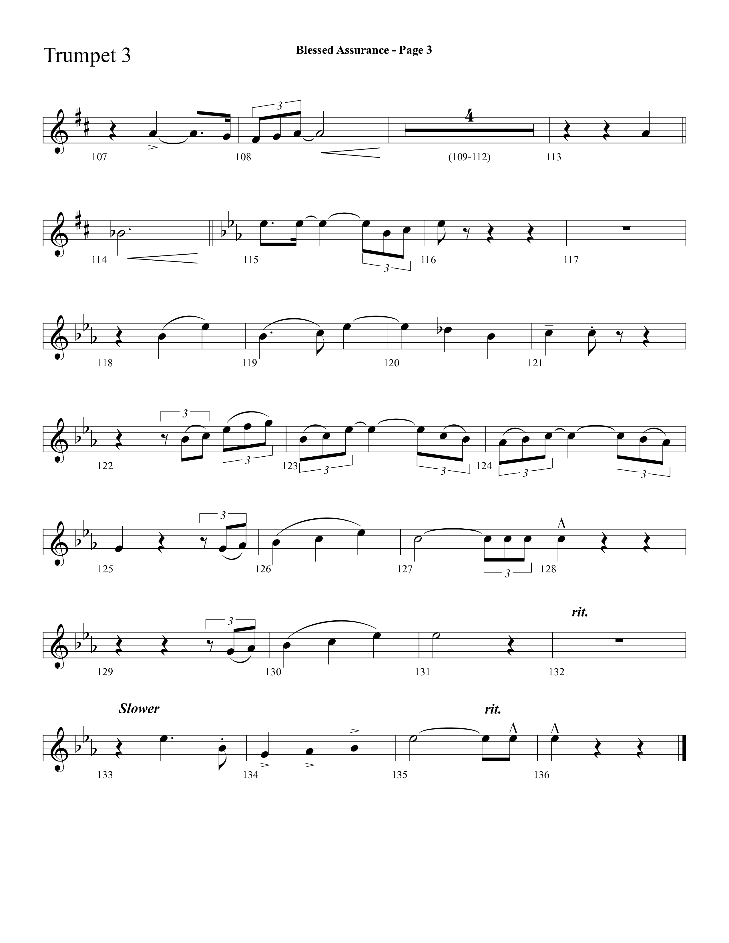 Blessed Assurance (Choral Anthem SATB) Trumpet 3 (Lifeway Choral / Arr. Dave Williamson)