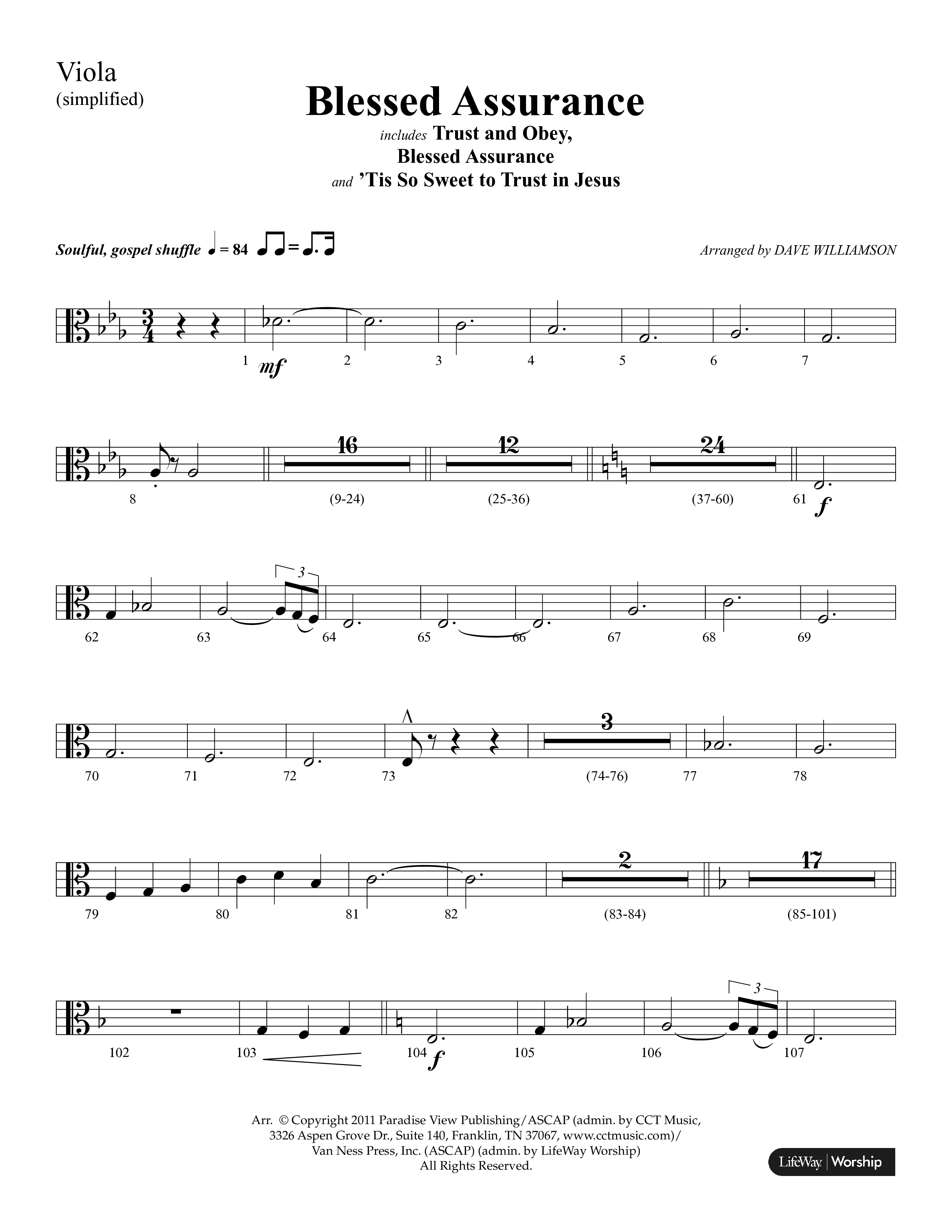 Blessed Assurance (Choral Anthem SATB) Viola (Lifeway Choral / Arr. Dave Williamson)