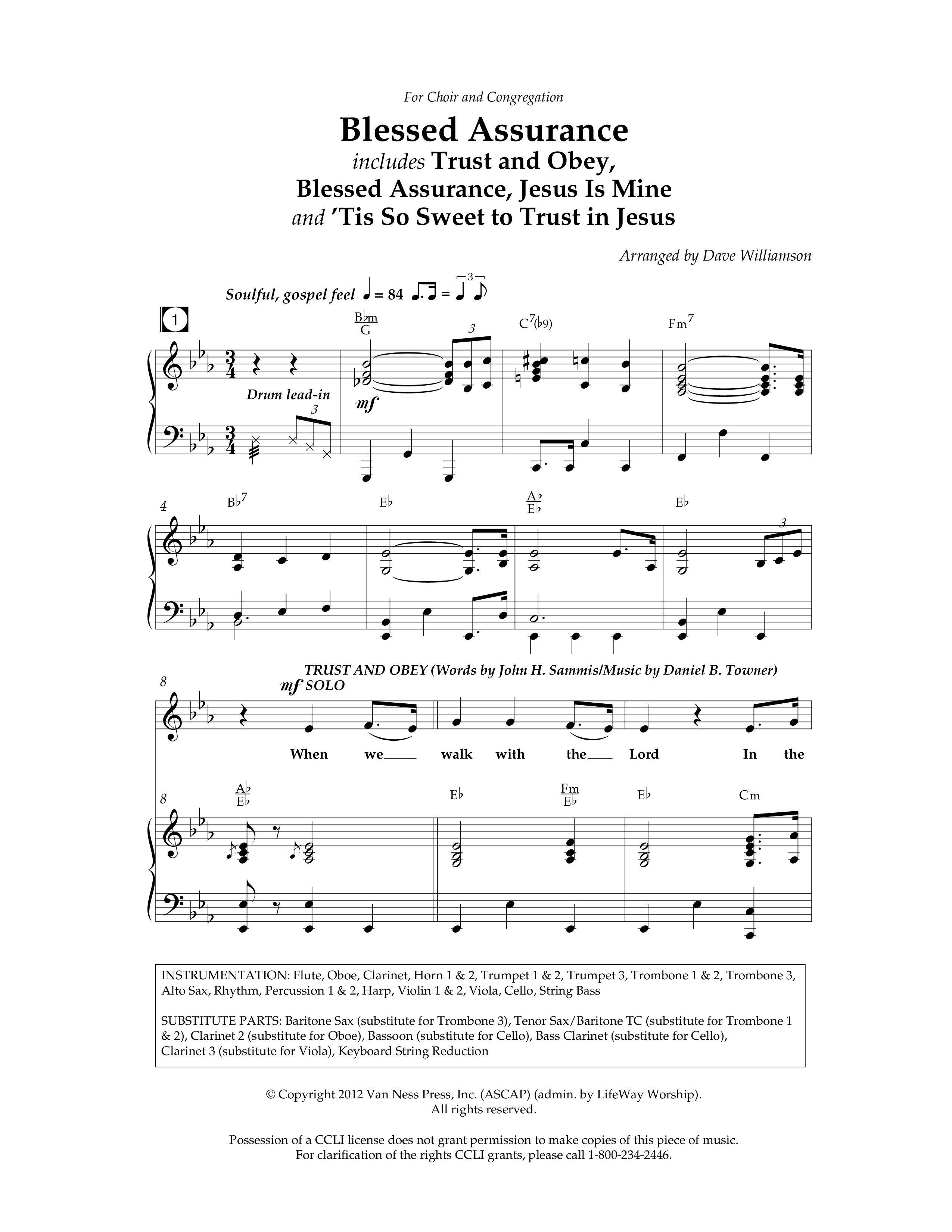 Blessed Assurance (Choral Anthem SATB) Anthem (SATB/Piano) (Lifeway Choral / Arr. Dave Williamson)
