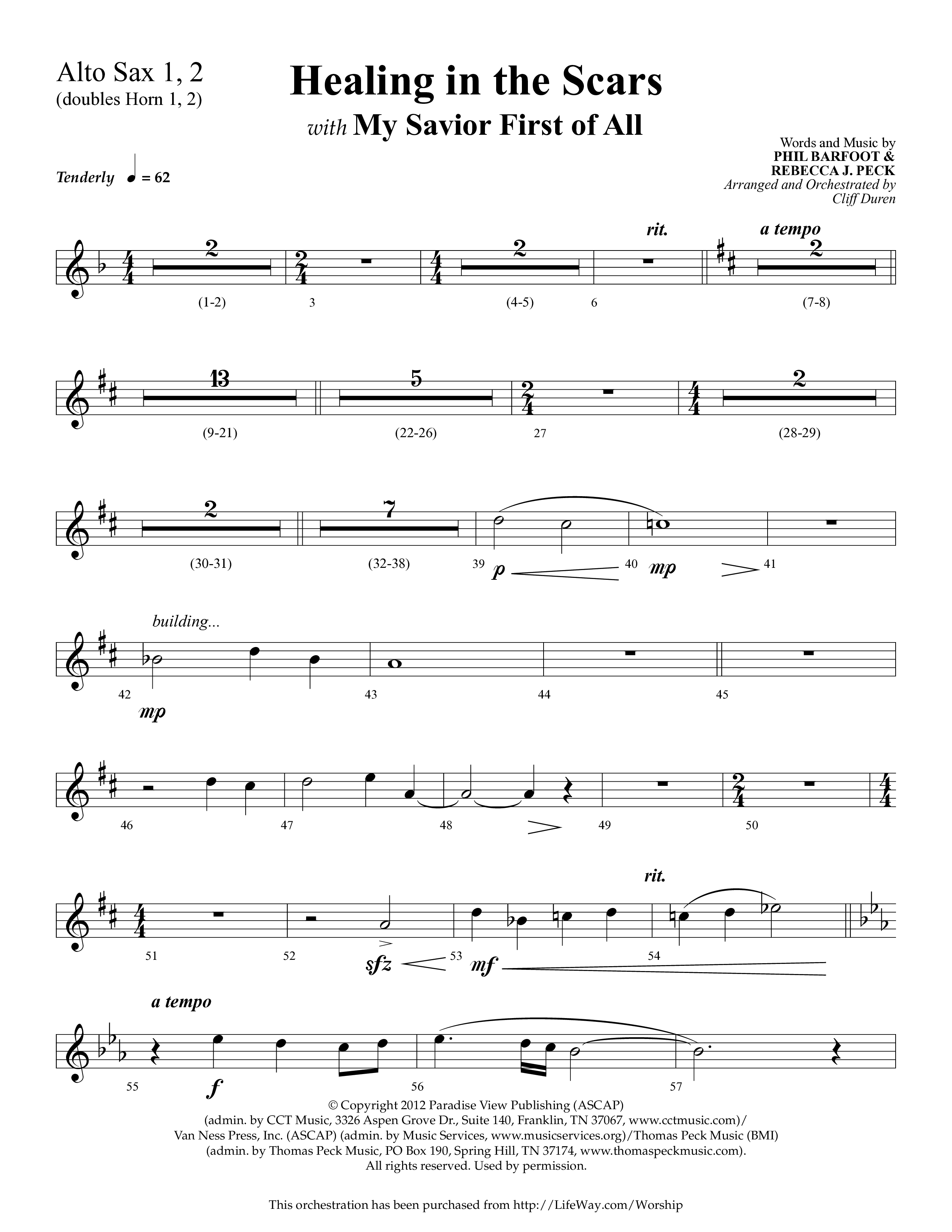 Healing In The Scars (with My Savior First Of All) (Choral Anthem SATB) Alto Sax 1/2 (Lifeway Choral / Arr. Cliff Duren)