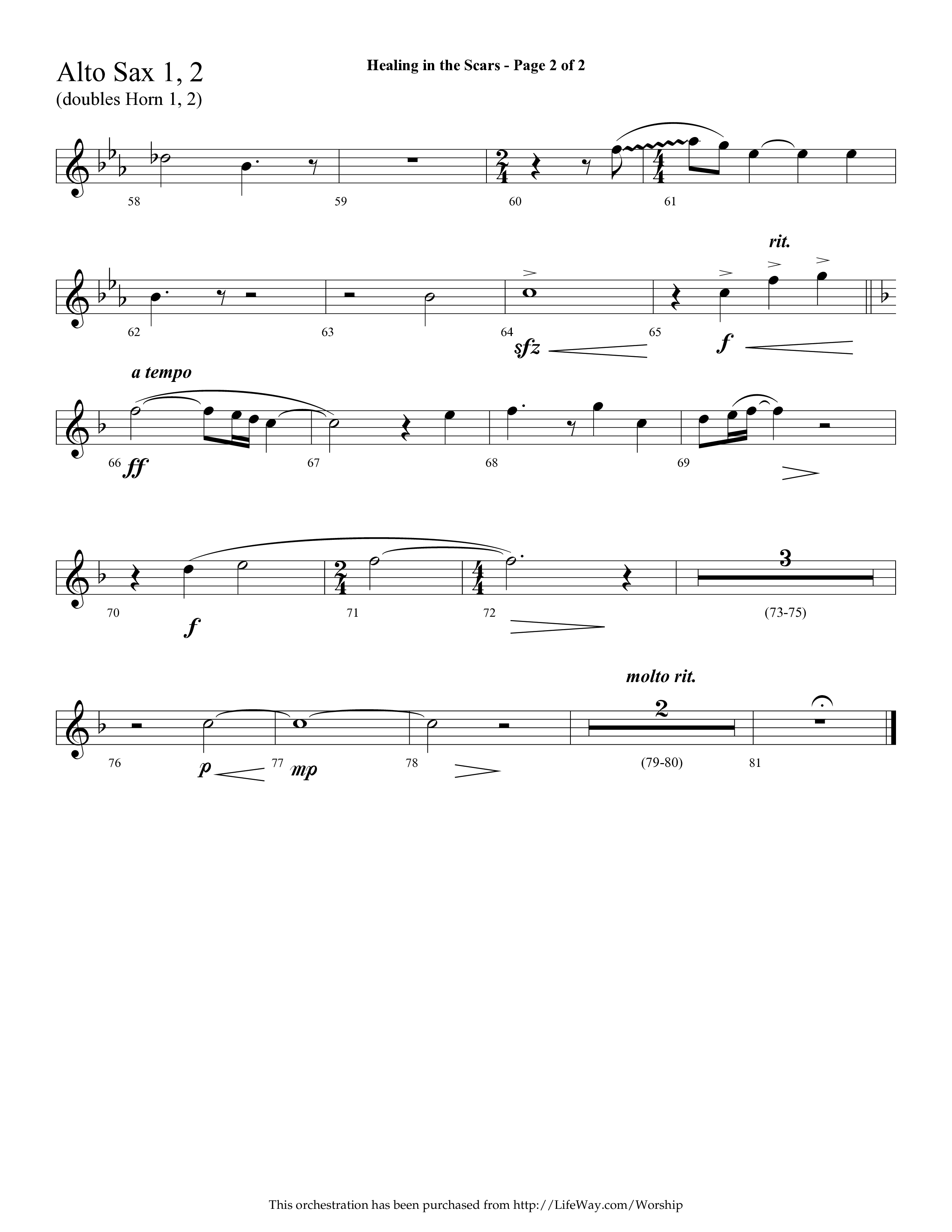 Healing In The Scars (with My Savior First Of All) (Choral Anthem SATB) Alto Sax 1/2 (Lifeway Choral / Arr. Cliff Duren)