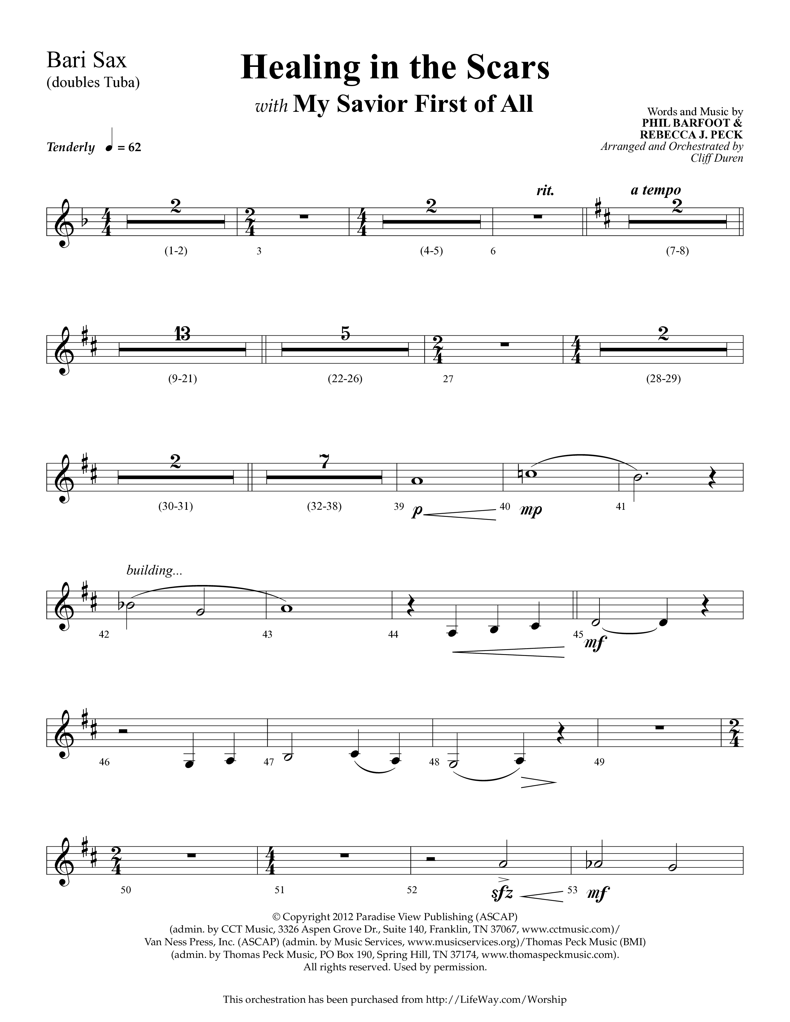 Healing In The Scars (with My Savior First Of All) (Choral Anthem SATB) Bari Sax (Lifeway Choral / Arr. Cliff Duren)