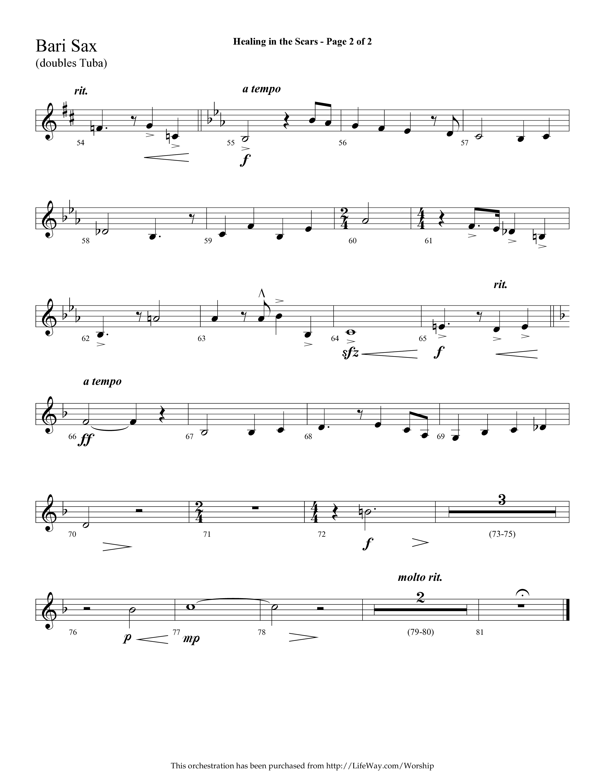 Healing In The Scars (with My Savior First Of All) (Choral Anthem SATB) Bari Sax (Lifeway Choral / Arr. Cliff Duren)