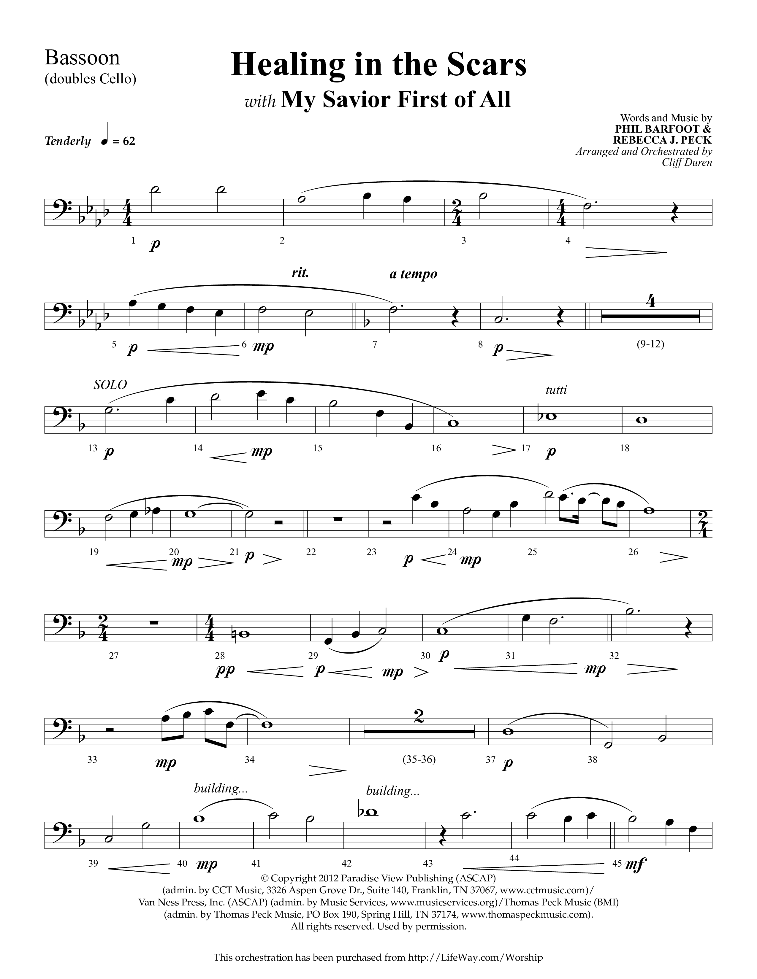 Healing In The Scars (with My Savior First Of All) (Choral Anthem SATB) Bassoon (Lifeway Choral / Arr. Cliff Duren)