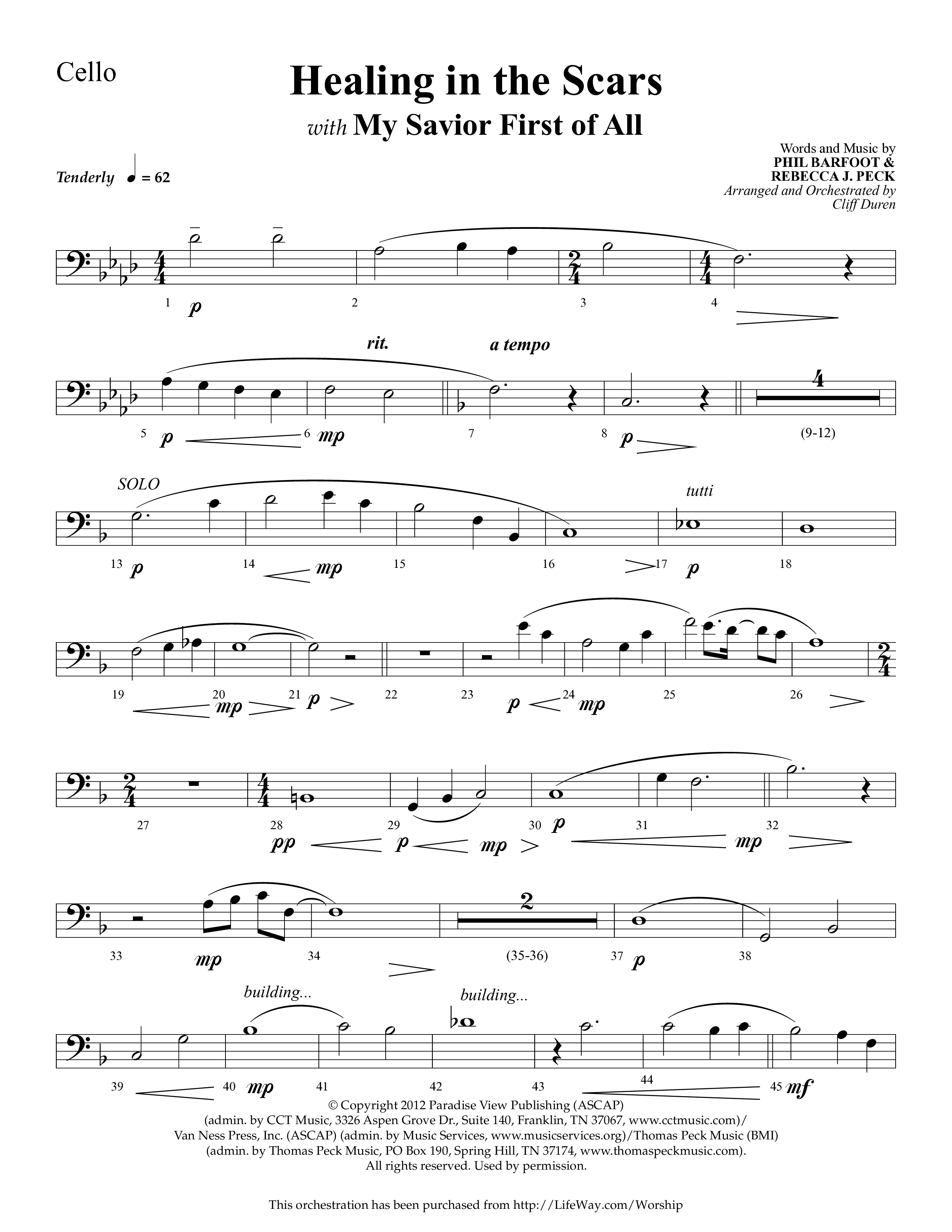 Healing In The Scars (with My Savior First Of All) (Choral Anthem SATB) Cello (Lifeway Choral / Arr. Cliff Duren)