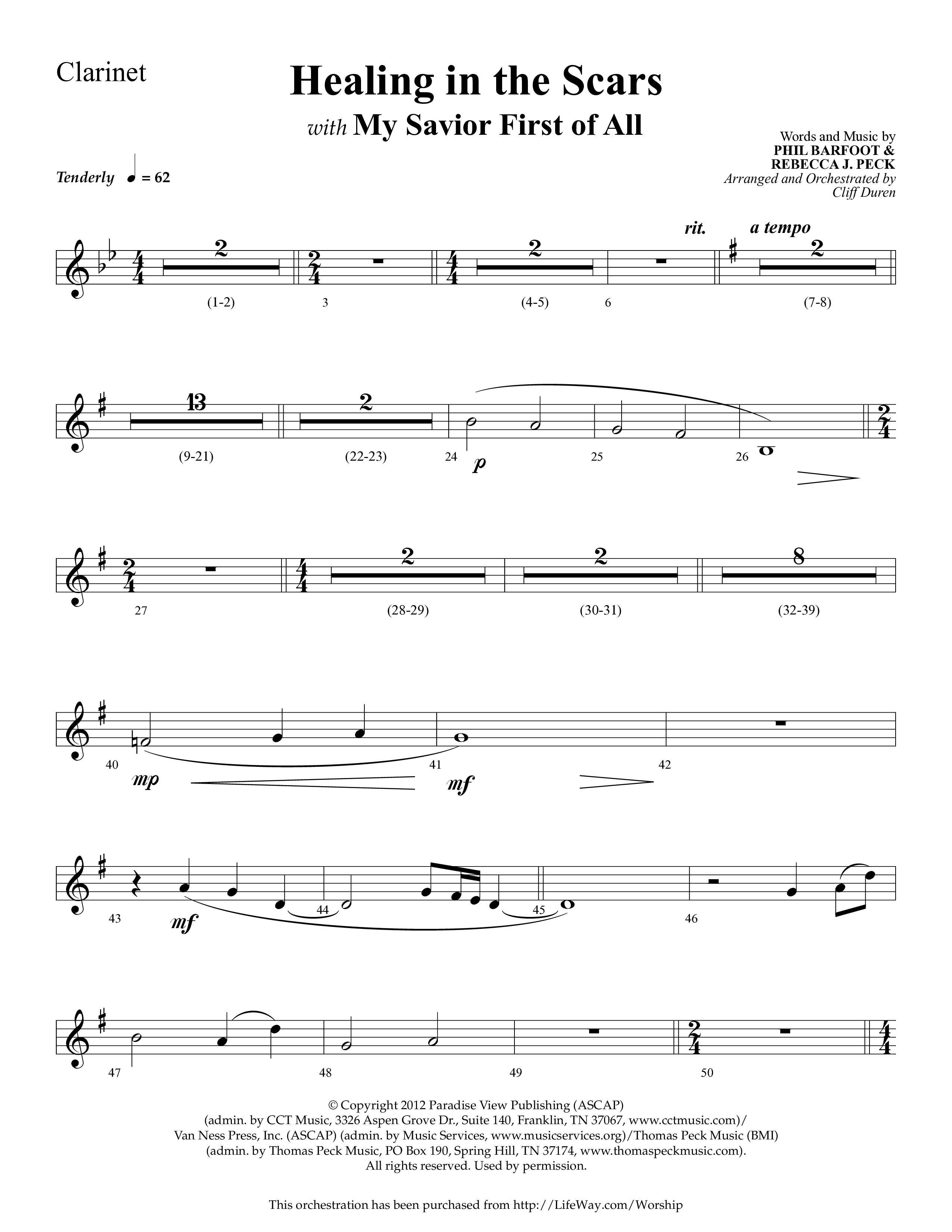 Healing In The Scars (with My Savior First Of All) (Choral Anthem SATB) Clarinet (Lifeway Choral / Arr. Cliff Duren)