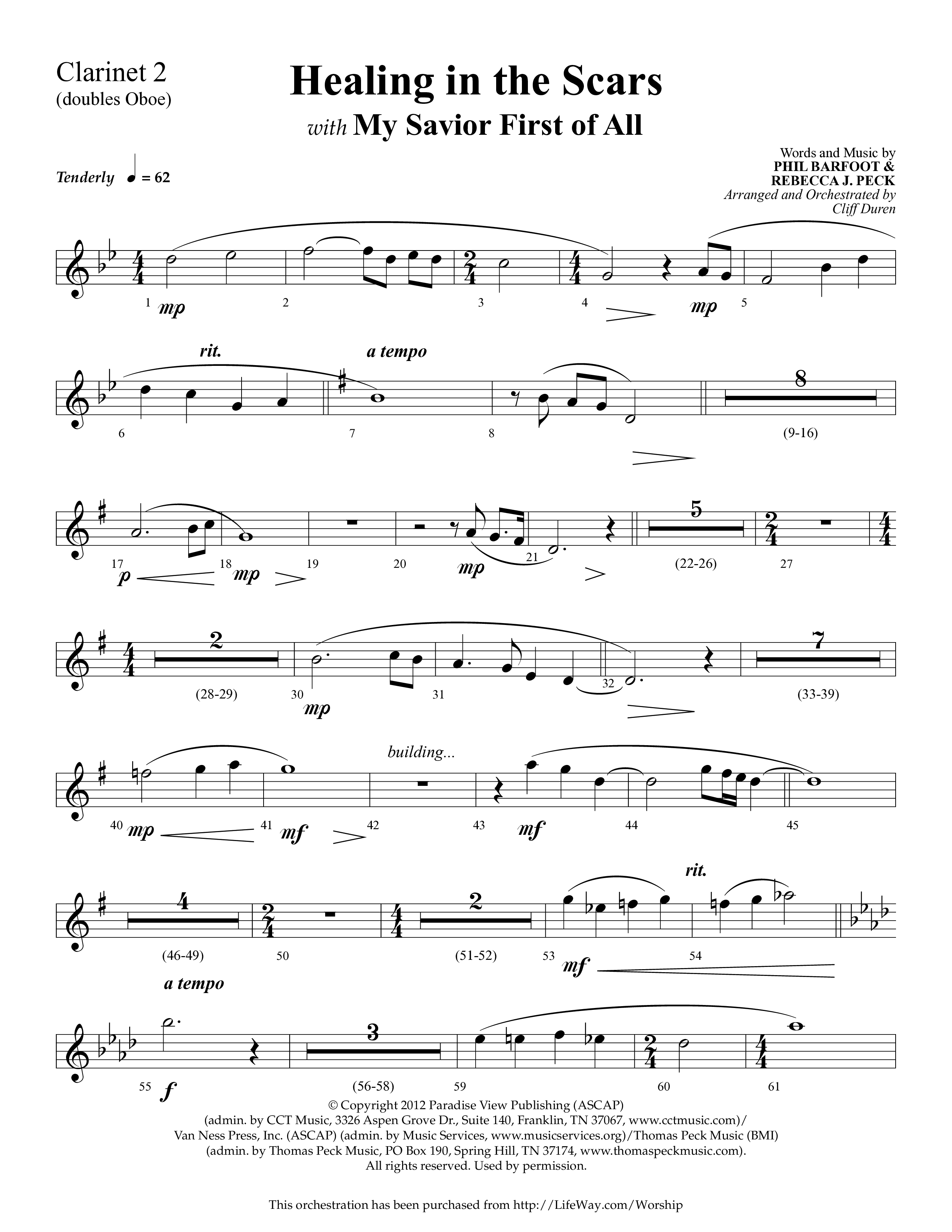 Healing In The Scars (with My Savior First Of All) (Choral Anthem SATB) Clarinet (Lifeway Choral / Arr. Cliff Duren)