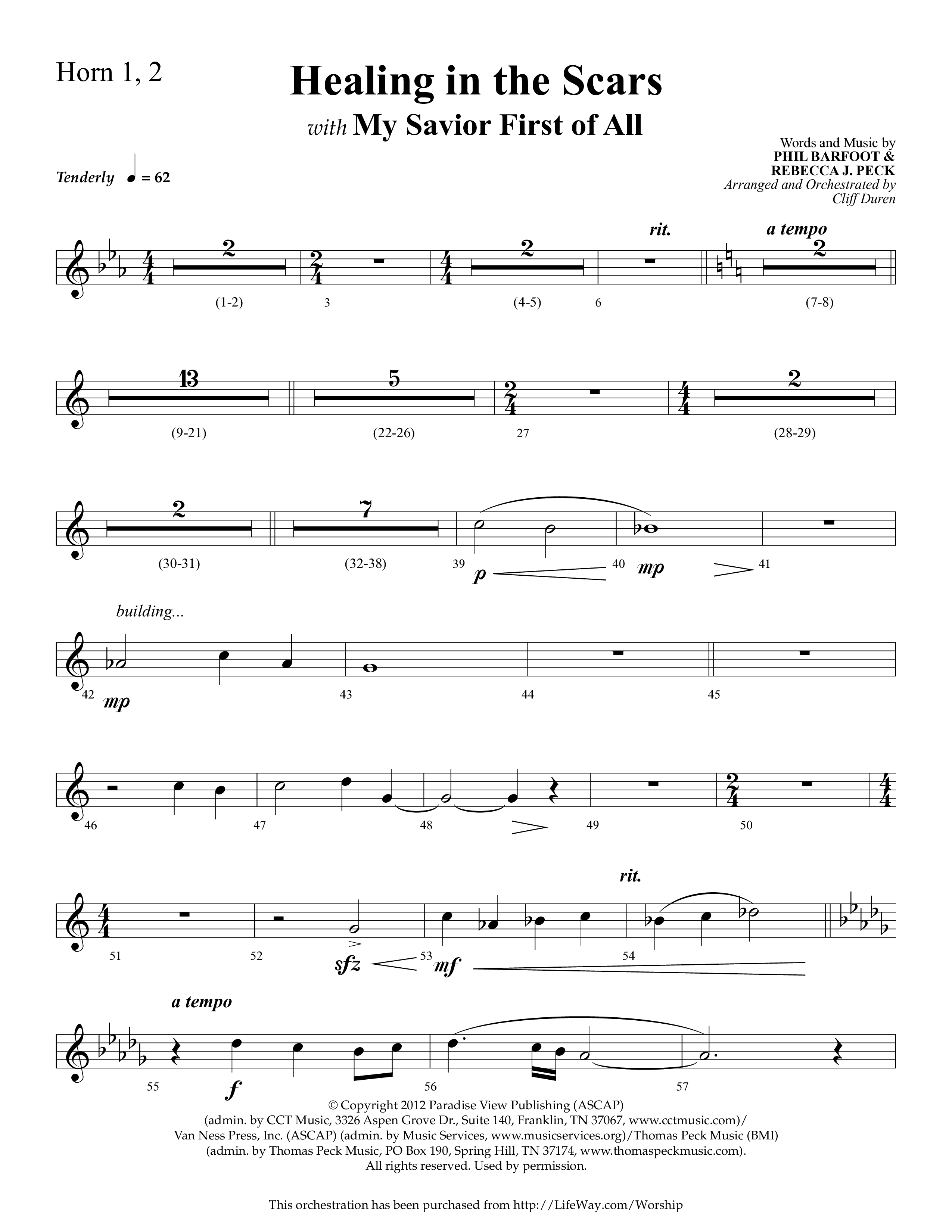 Healing In The Scars (with My Savior First Of All) (Choral Anthem SATB) French Horn 1/2 (Lifeway Choral / Arr. Cliff Duren)