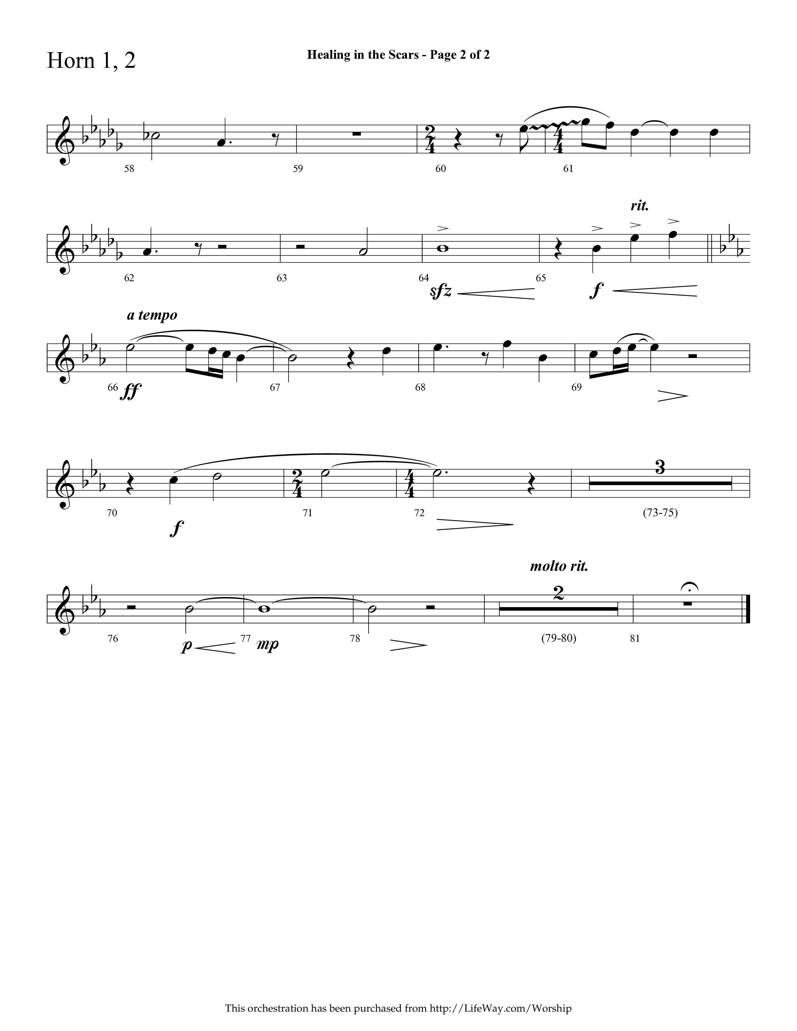Healing In The Scars (with My Savior First Of All) (Choral Anthem SATB) French Horn 1/2 (Lifeway Choral / Arr. Cliff Duren)