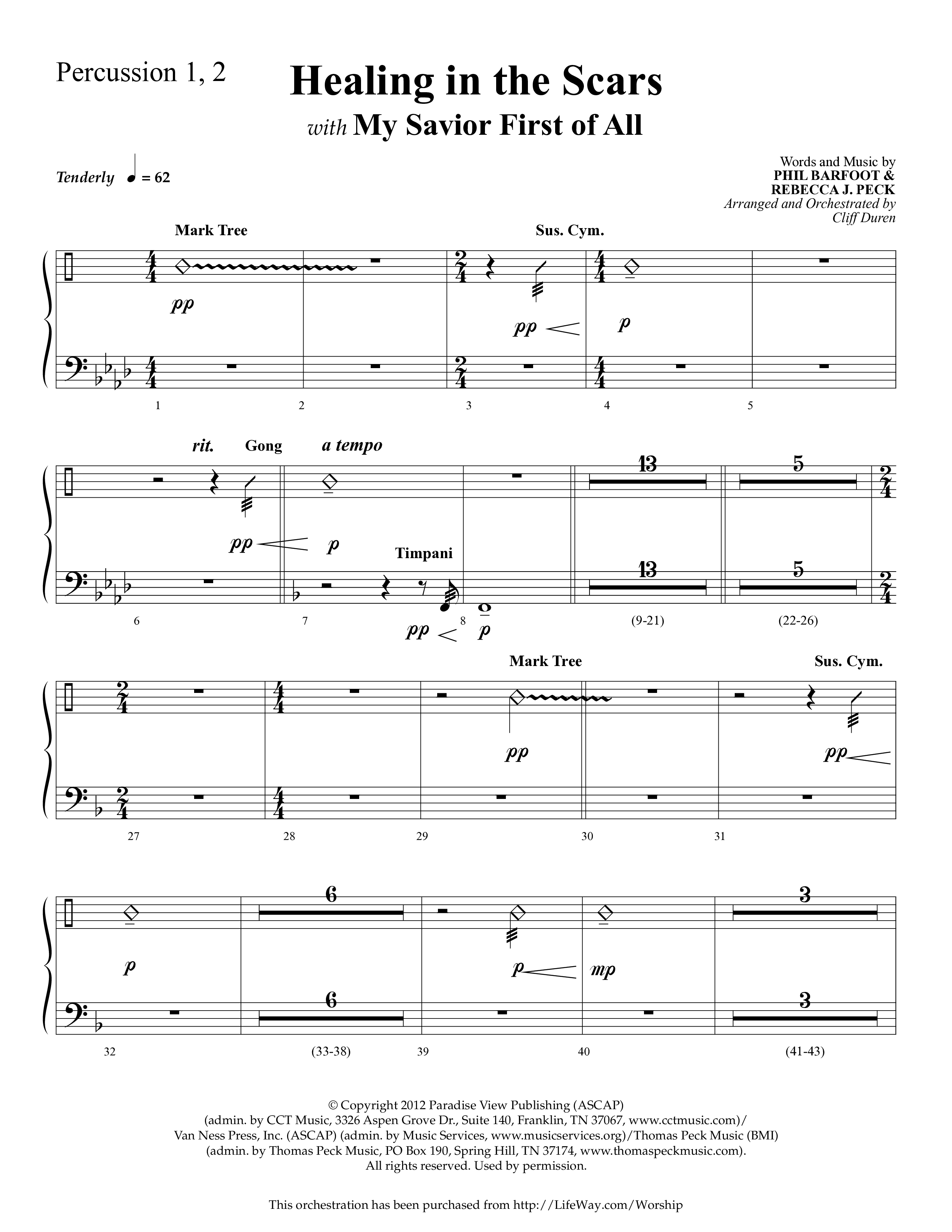 Healing In The Scars (with My Savior First Of All) (Choral Anthem SATB) Percussion 1/2 (Lifeway Choral / Arr. Cliff Duren)