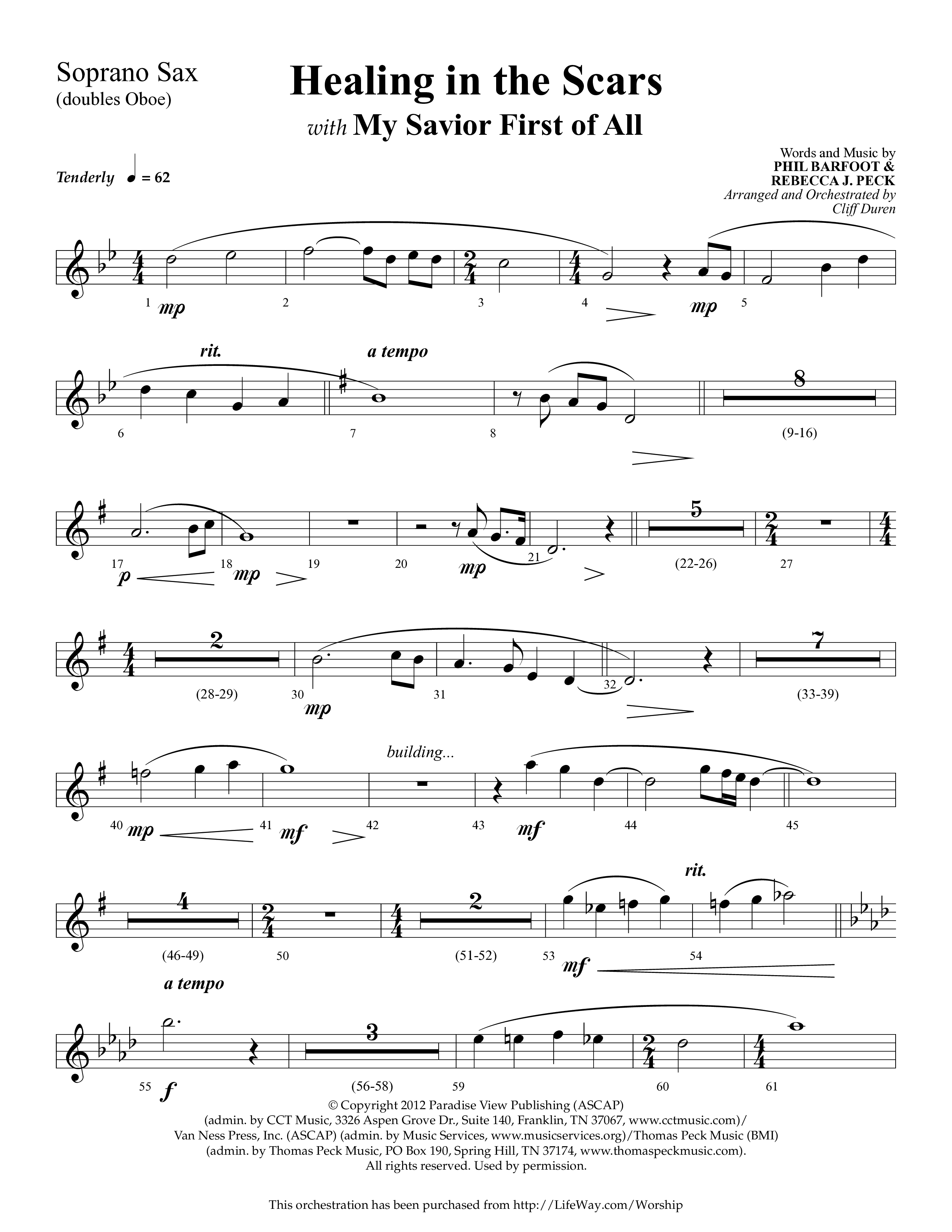 Healing In The Scars (with My Savior First Of All) (Choral Anthem SATB) Soprano Sax (Lifeway Choral / Arr. Cliff Duren)