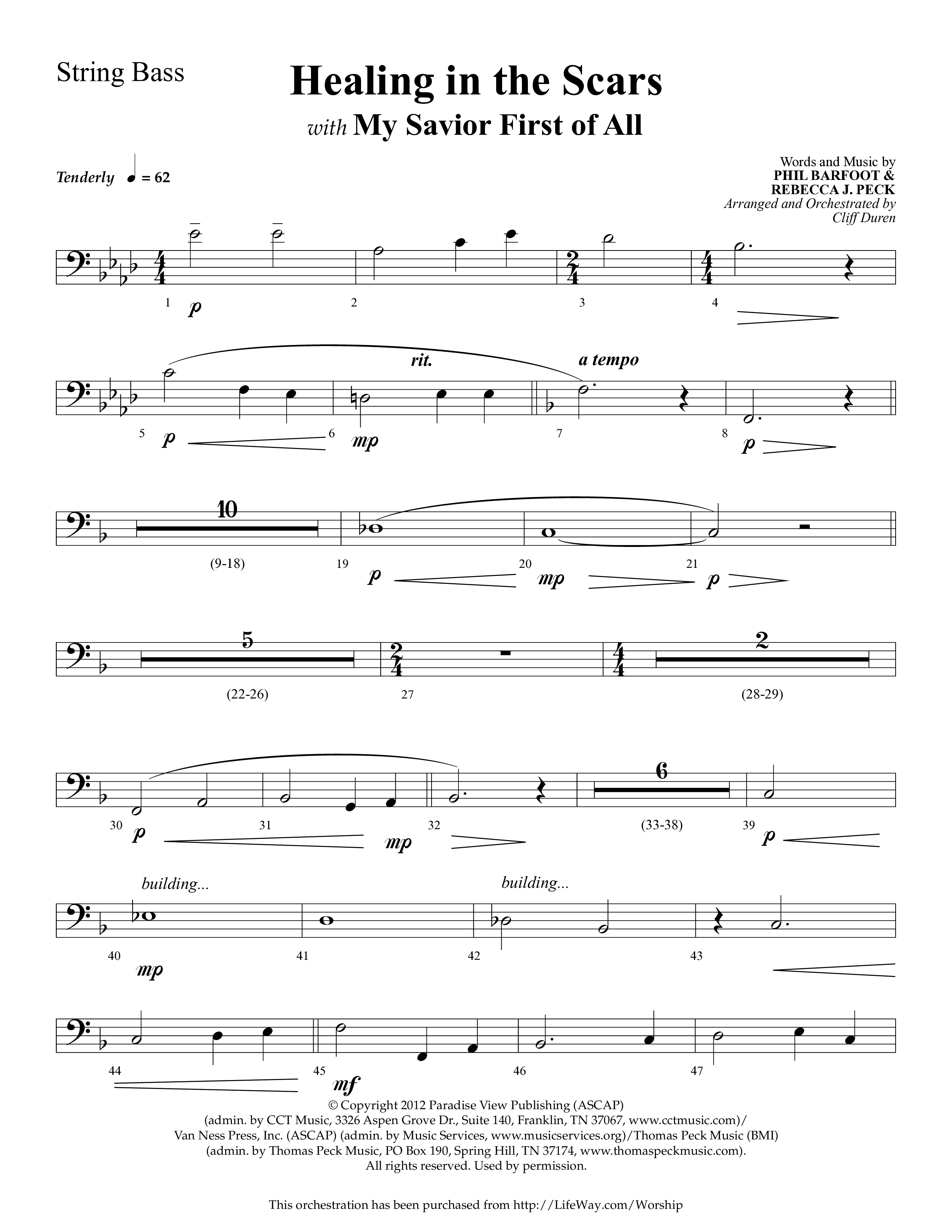 Healing In The Scars (with My Savior First Of All) (Choral Anthem SATB) String Bass (Lifeway Choral / Arr. Cliff Duren)