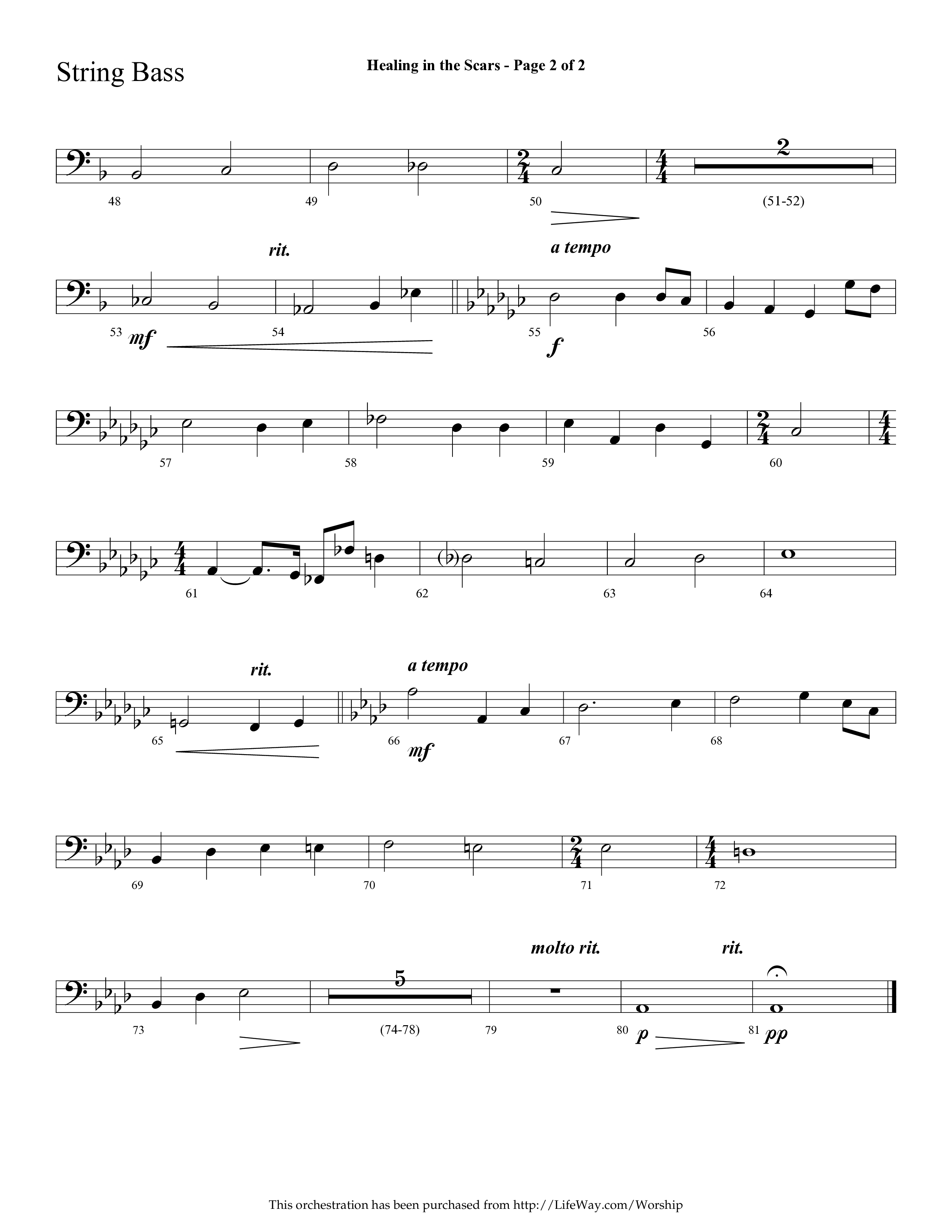 Healing In The Scars (with My Savior First Of All) (Choral Anthem SATB) String Bass (Lifeway Choral / Arr. Cliff Duren)