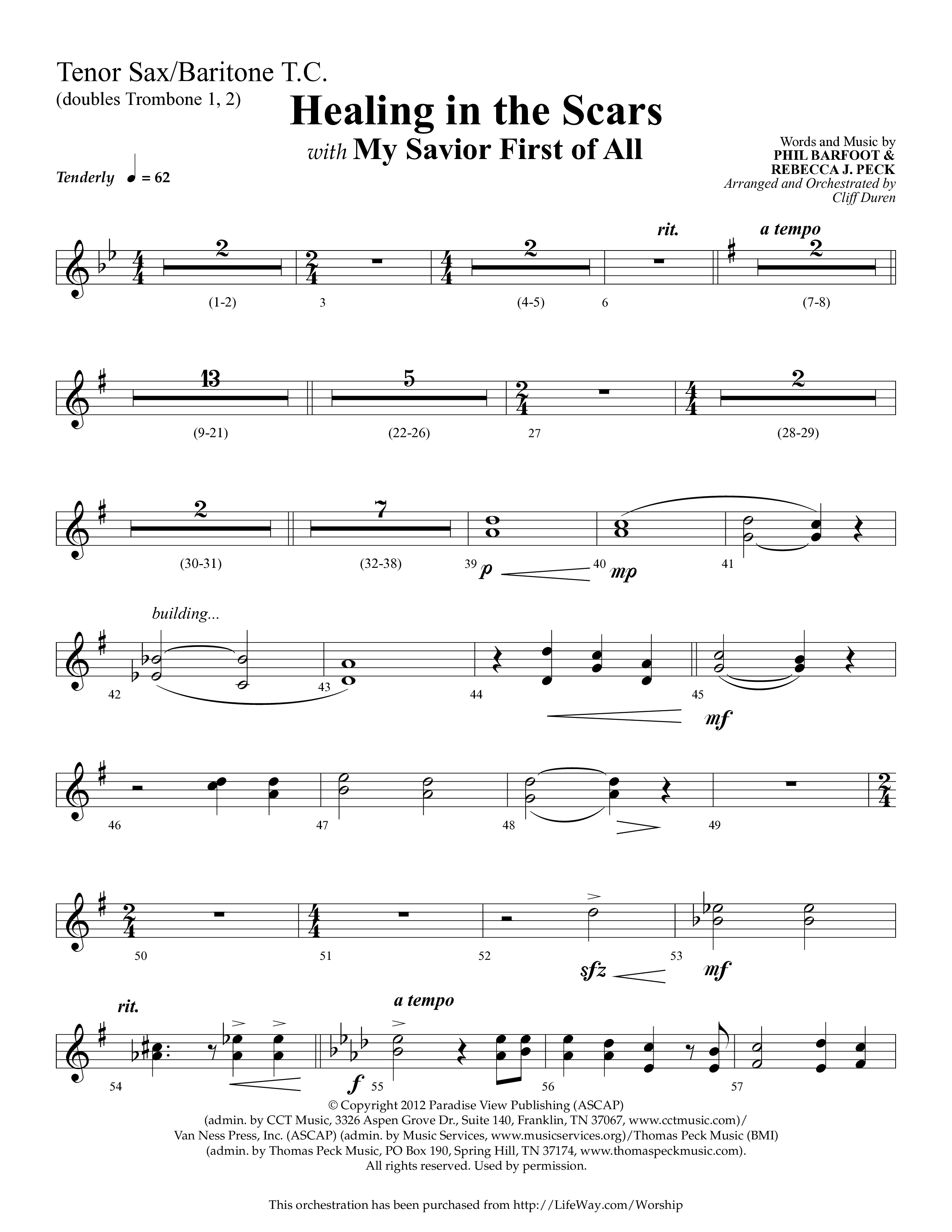 Healing In The Scars (with My Savior First Of All) (Choral Anthem SATB) Tenor Sax/Baritone T.C. (Lifeway Choral / Arr. Cliff Duren)