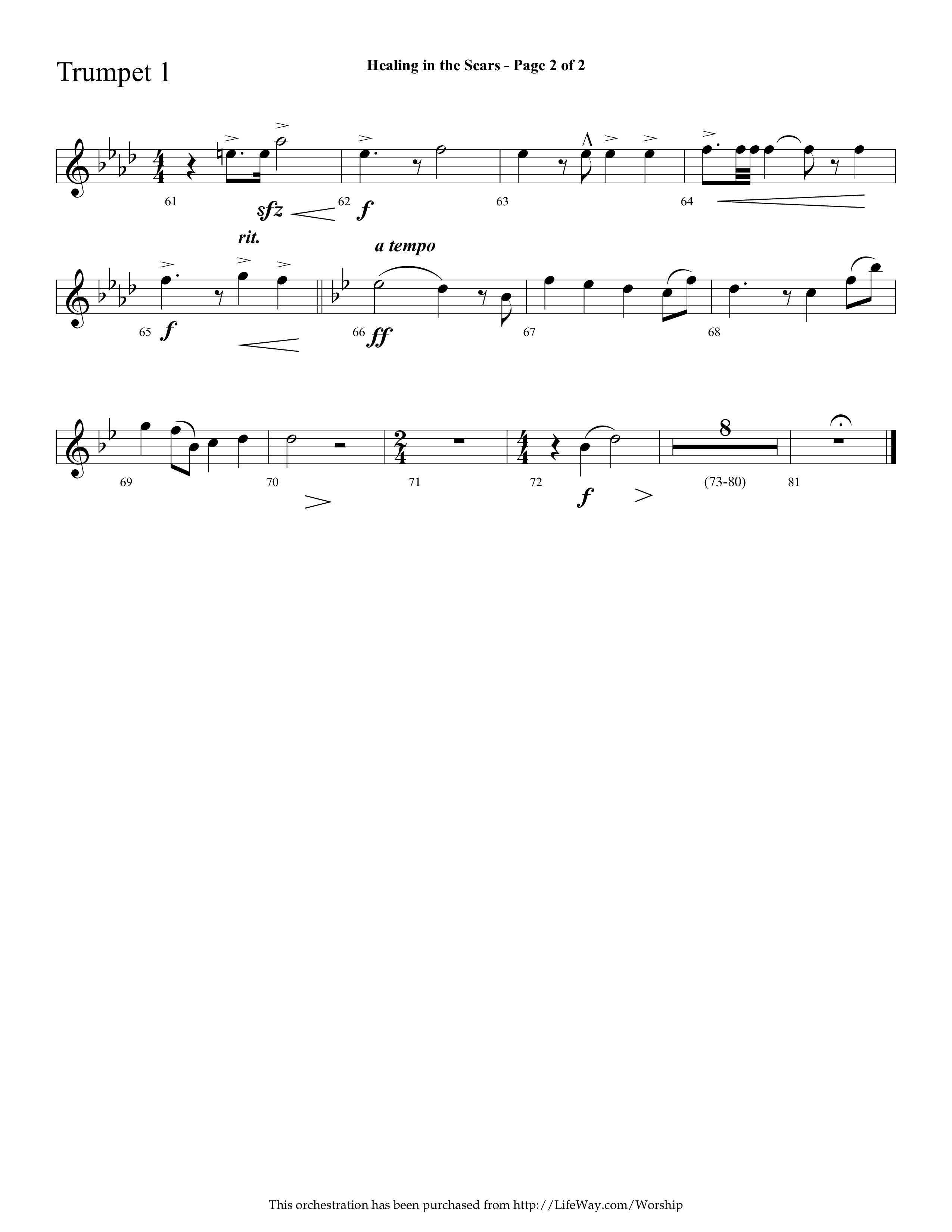 Healing In The Scars (with My Savior First Of All) (Choral Anthem SATB) Trumpet 1 (Lifeway Choral / Arr. Cliff Duren)