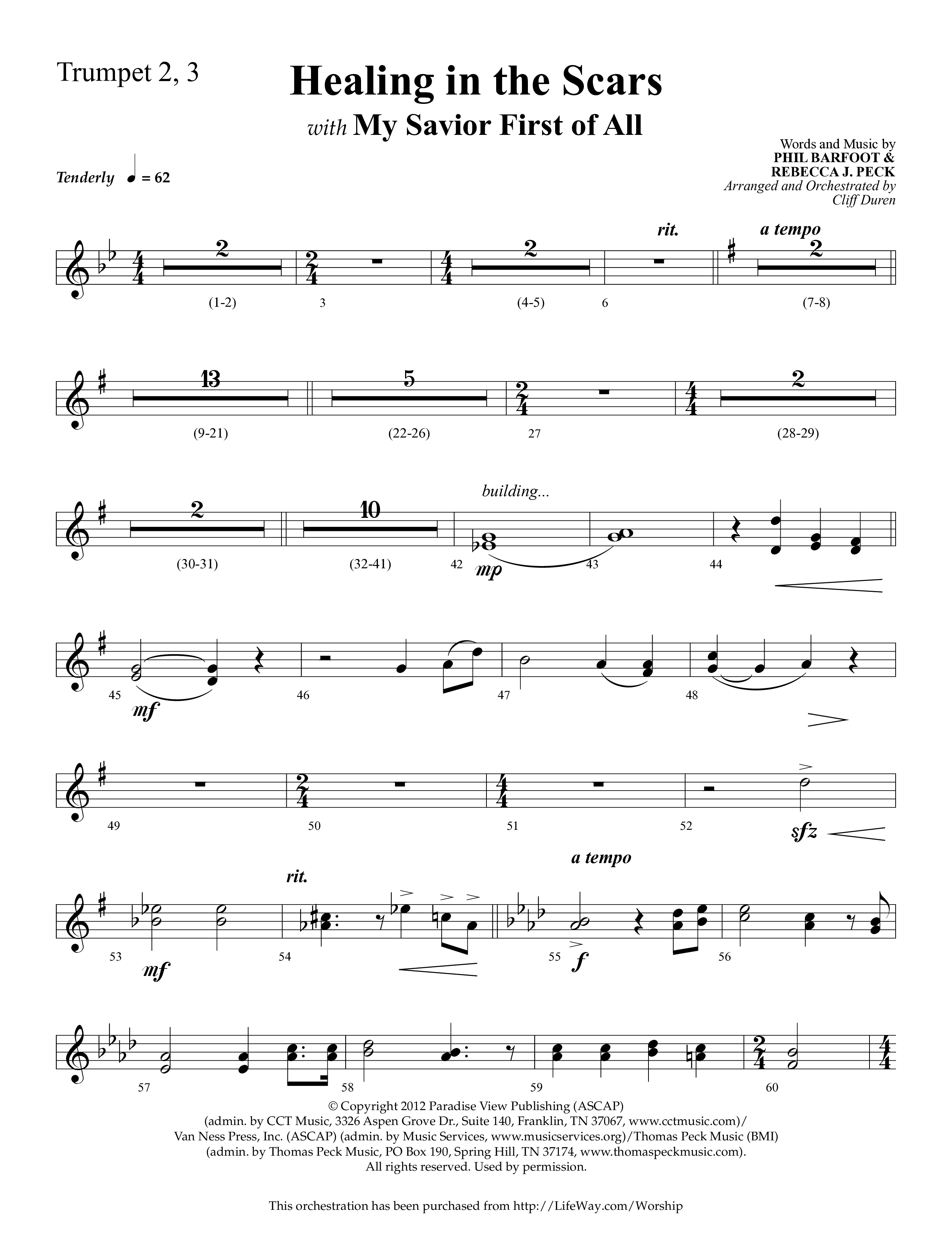 Healing In The Scars (with My Savior First Of All) (Choral Anthem SATB) Trumpet 2/3 (Lifeway Choral / Arr. Cliff Duren)