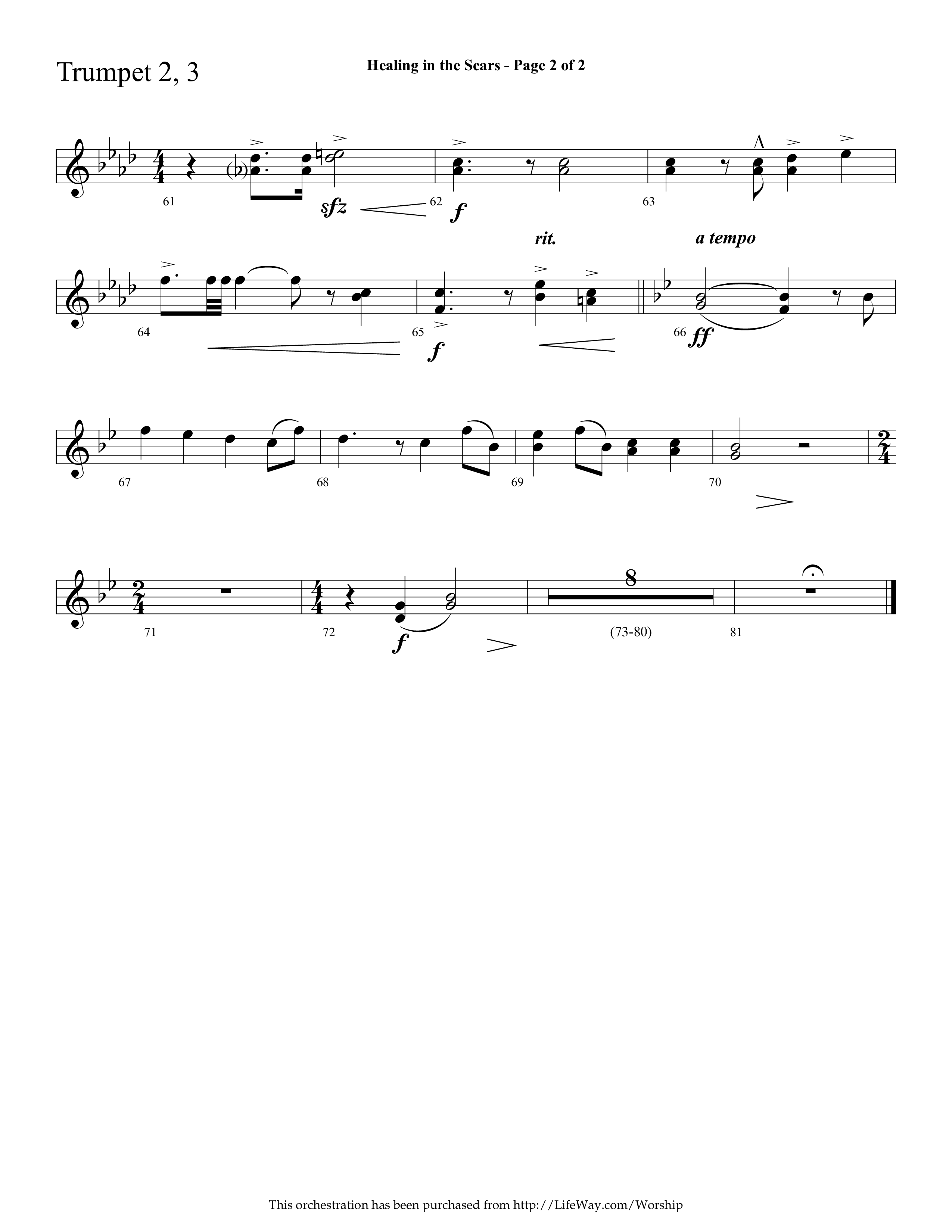 Healing In The Scars (with My Savior First Of All) (Choral Anthem SATB) Trumpet 2/3 (Lifeway Choral / Arr. Cliff Duren)