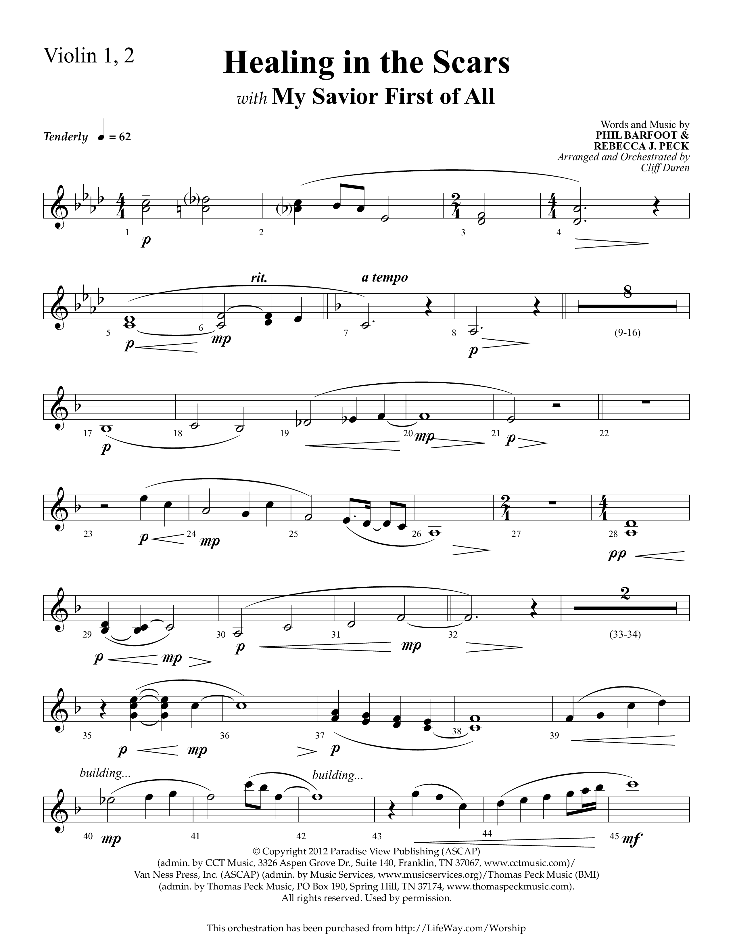 Healing In The Scars (with My Savior First Of All) (Choral Anthem SATB) Violin 1/2 (Lifeway Choral / Arr. Cliff Duren)