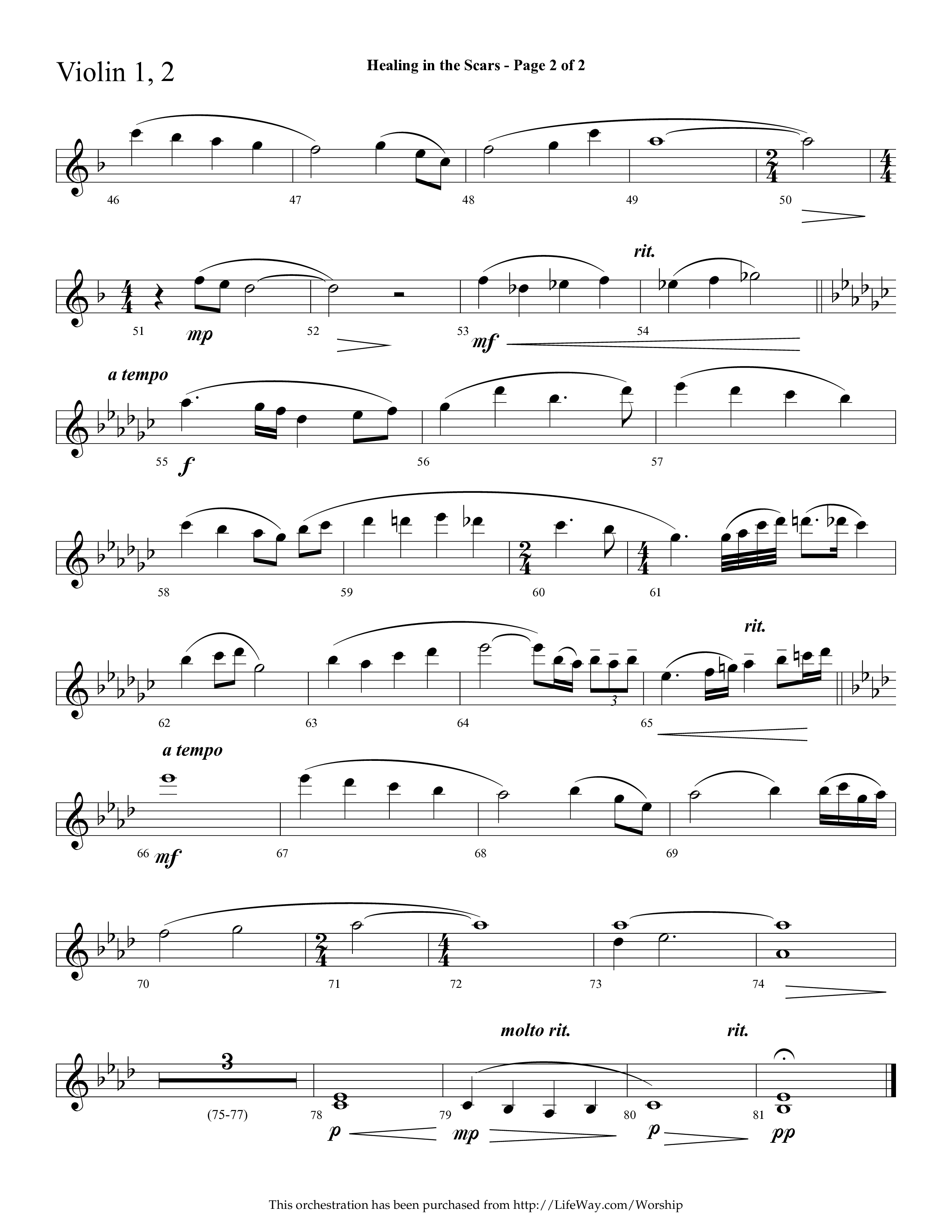 Healing In The Scars (with My Savior First Of All) (Choral Anthem SATB) Violin 1/2 (Lifeway Choral / Arr. Cliff Duren)