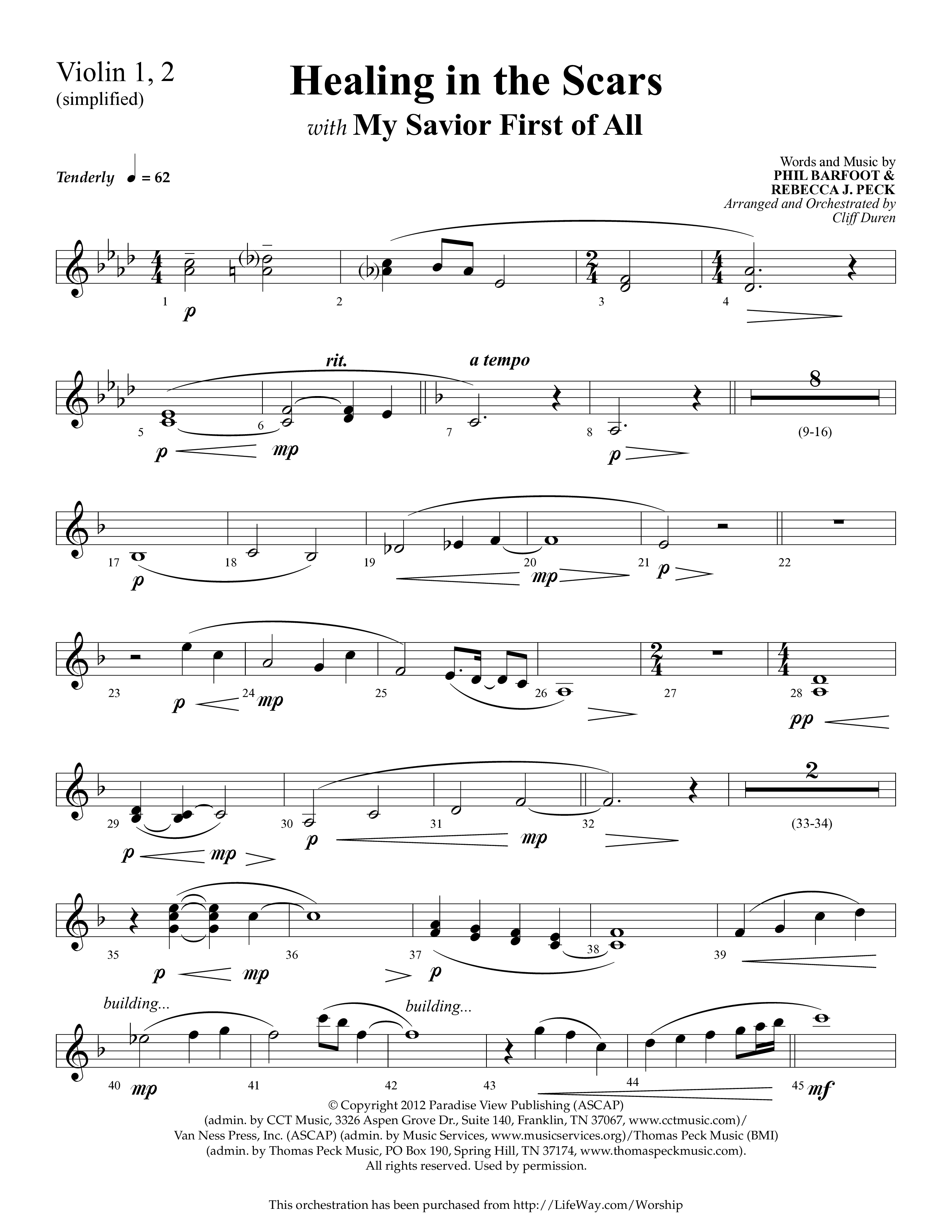 Healing In The Scars (with My Savior First Of All) (Choral Anthem SATB) Violin 1/2 (Lifeway Choral / Arr. Cliff Duren)