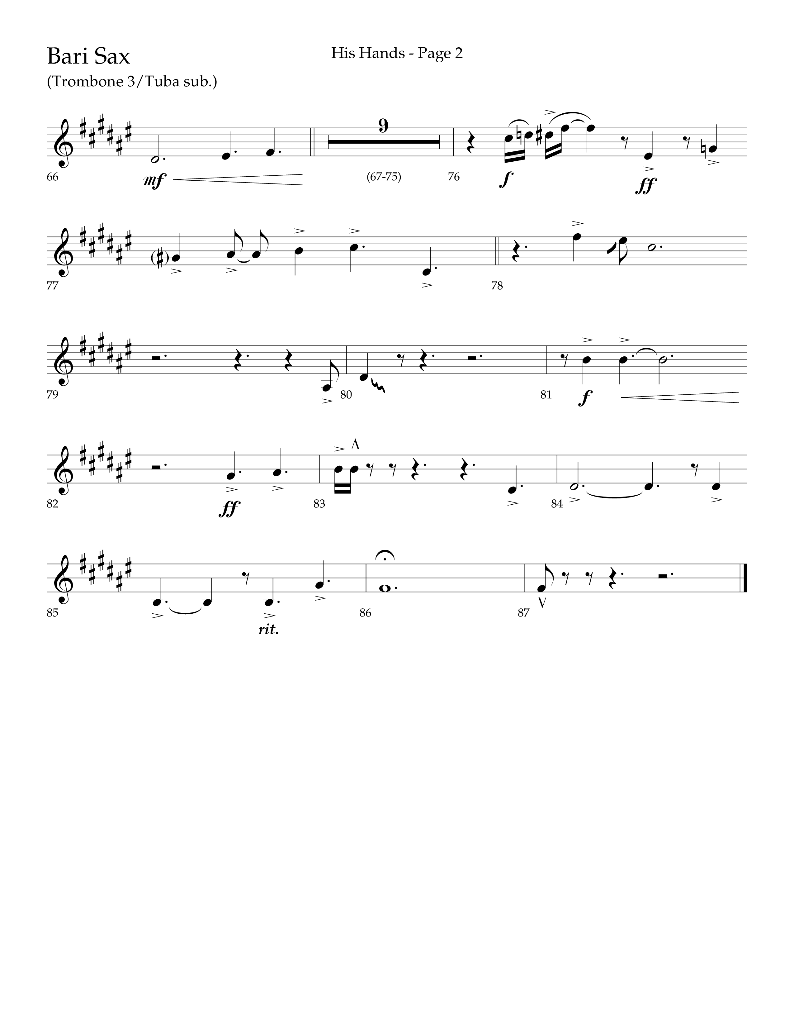 His Hands (Choral Anthem SATB) Bari Sax (Lifeway Choral / Arr. Cliff Duren)