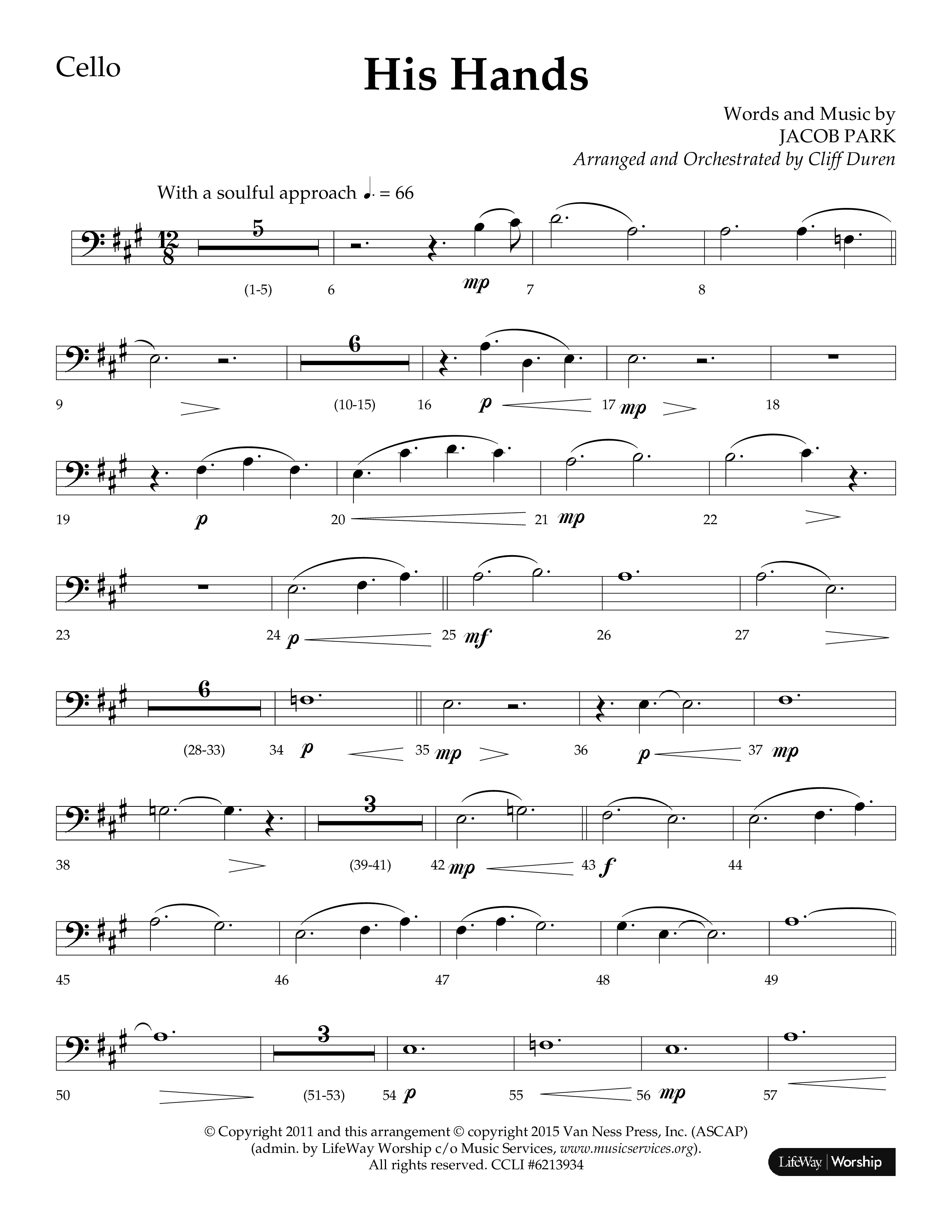 His Hands (Choral Anthem SATB) Cello (Lifeway Choral / Arr. Cliff Duren)