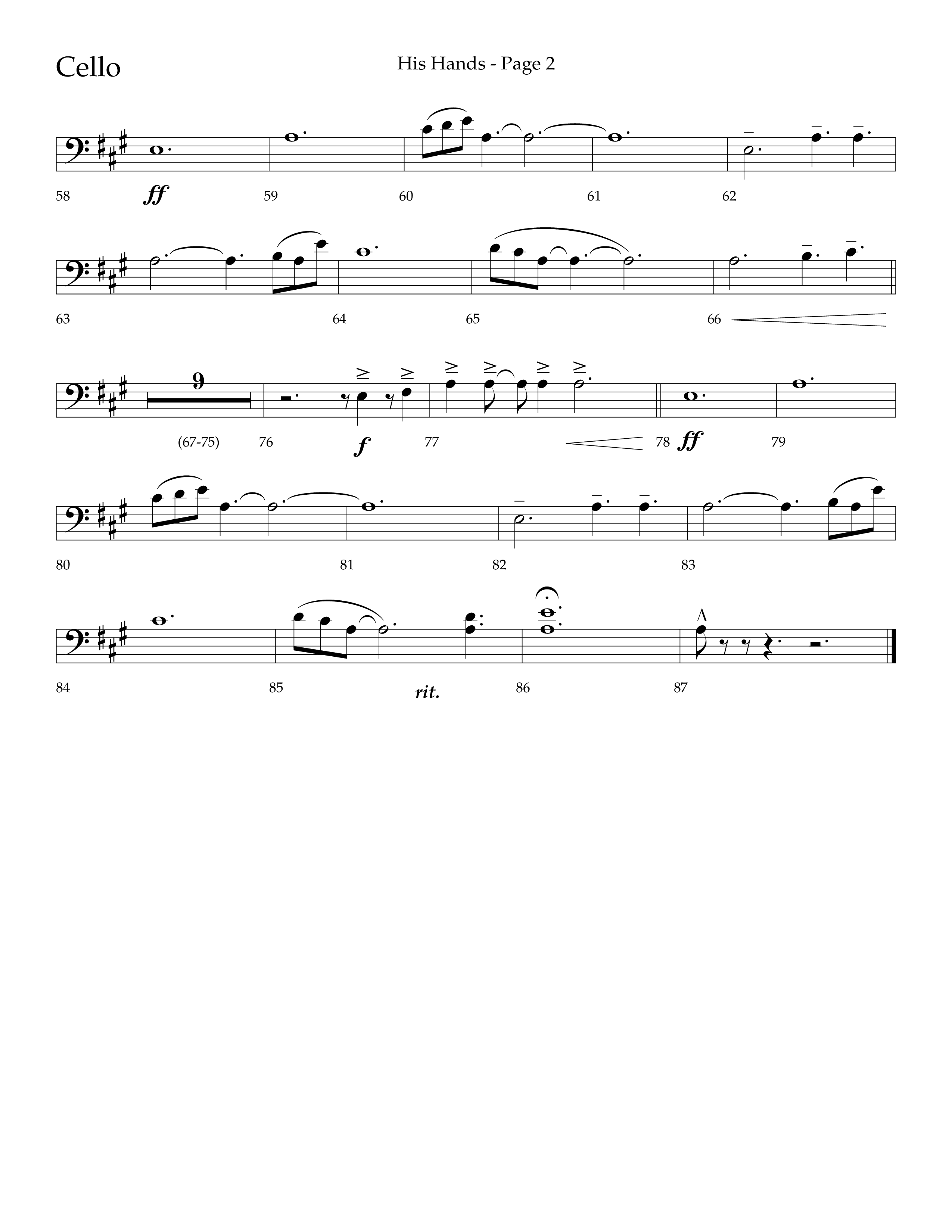 His Hands (Choral Anthem SATB) Cello (Lifeway Choral / Arr. Cliff Duren)