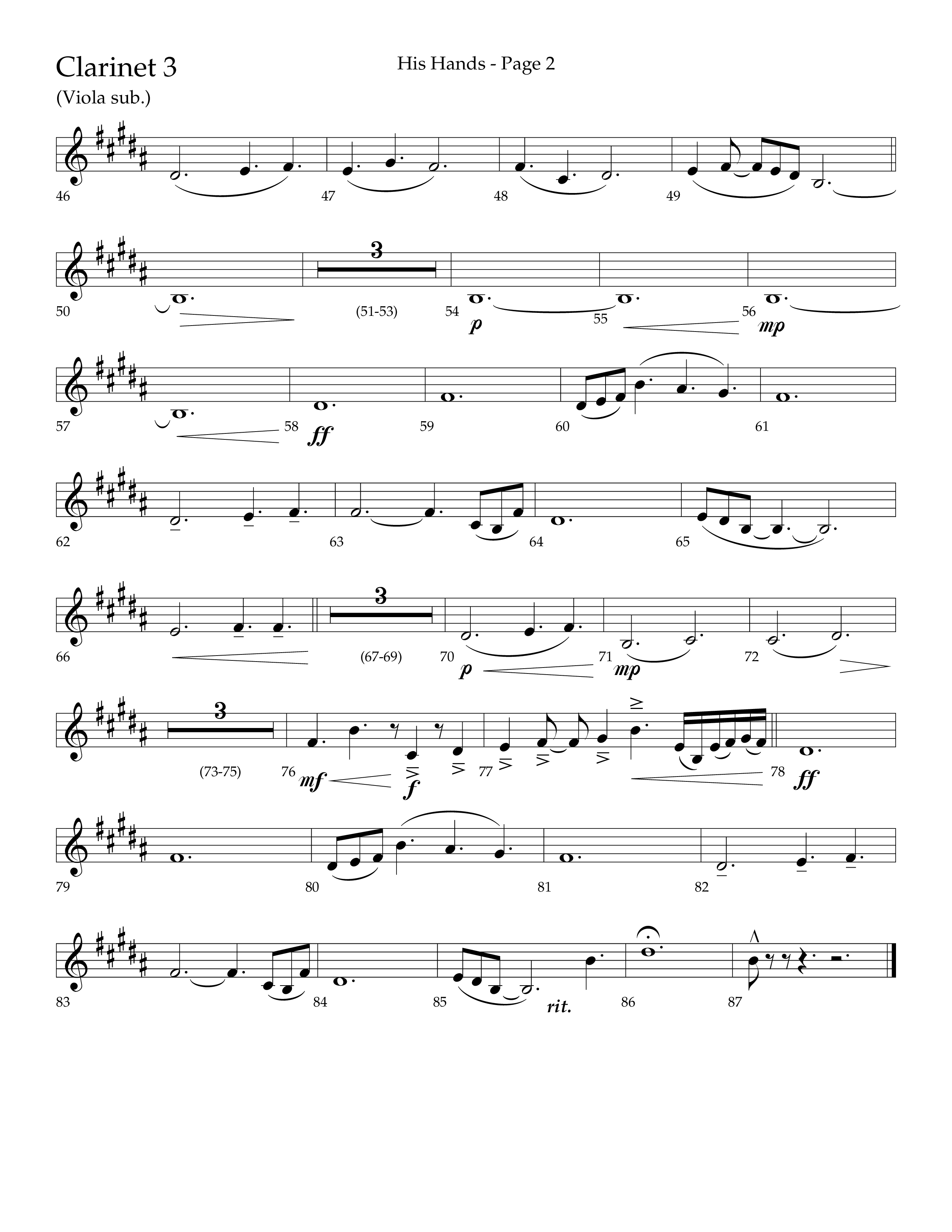His Hands (Choral Anthem SATB) Clarinet 3 (Lifeway Choral / Arr. Cliff Duren)