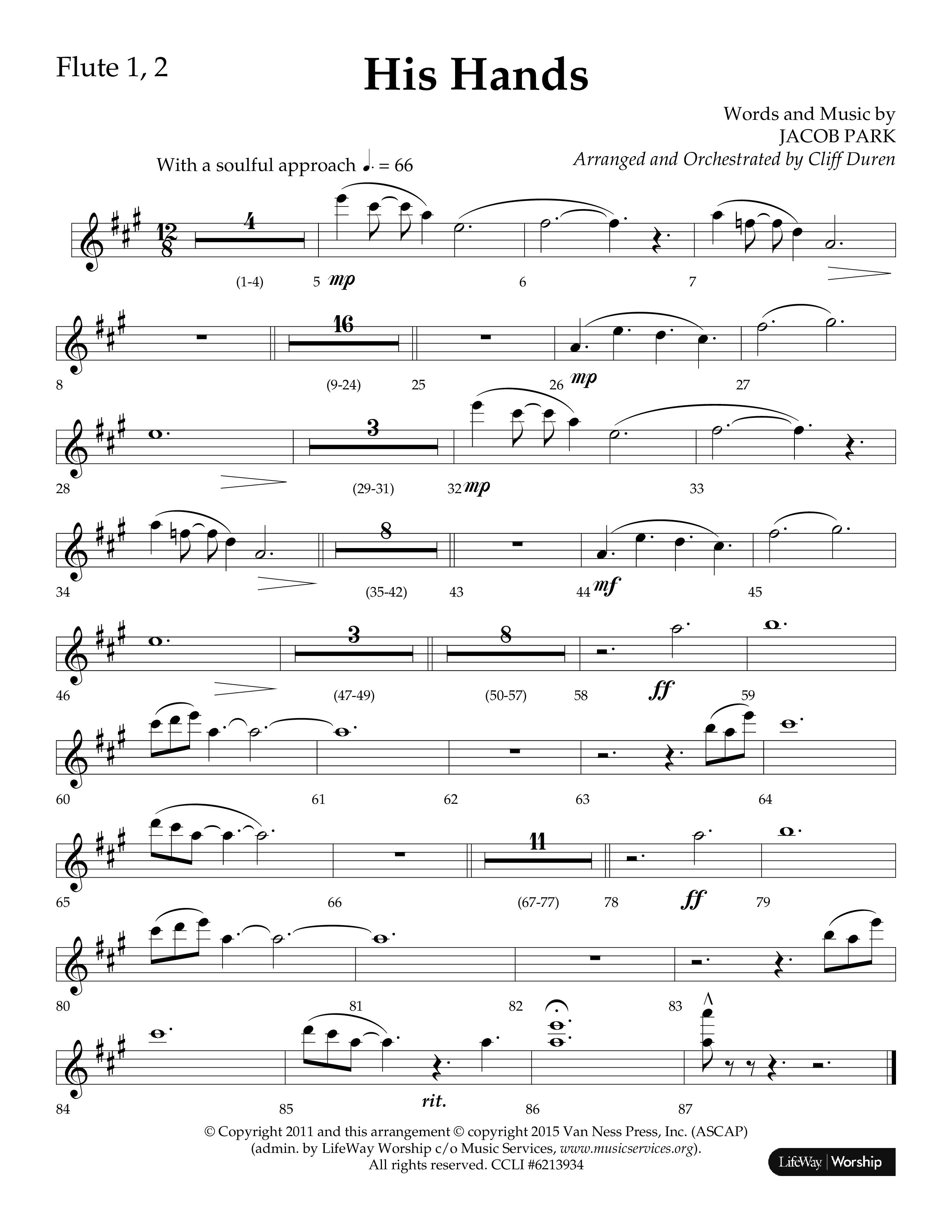 His Hands (Choral Anthem SATB) Flute 1/2 (Lifeway Choral / Arr. Cliff Duren)