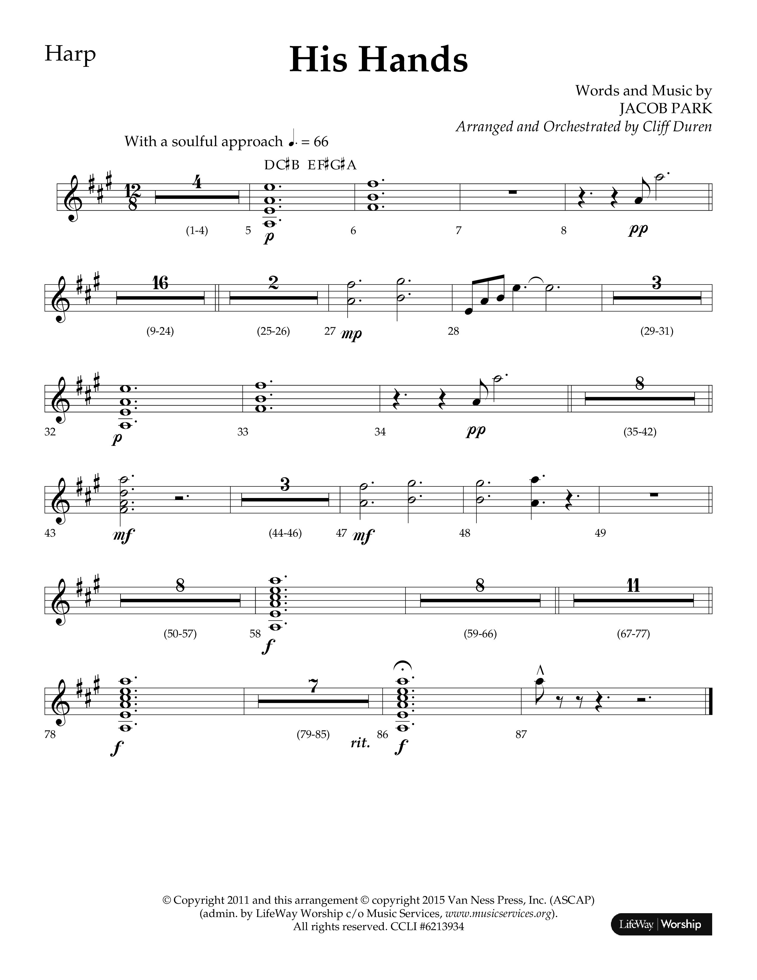 His Hands (Choral Anthem SATB) Harp (Lifeway Choral / Arr. Cliff Duren)