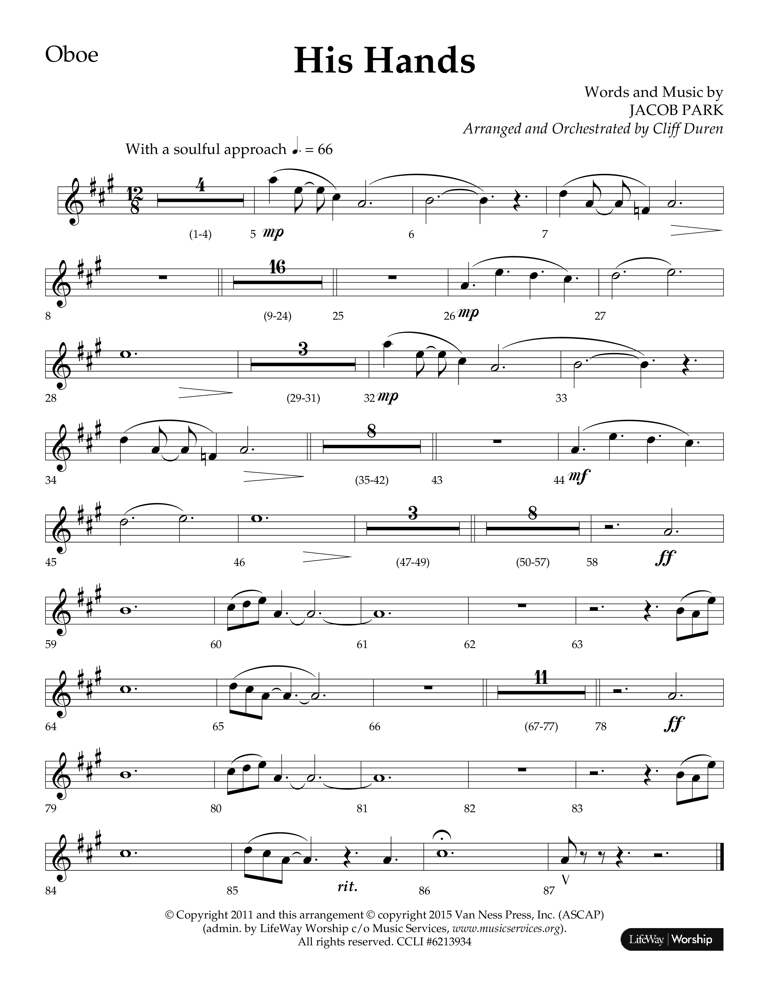 His Hands (Choral Anthem SATB) Oboe (Lifeway Choral / Arr. Cliff Duren)