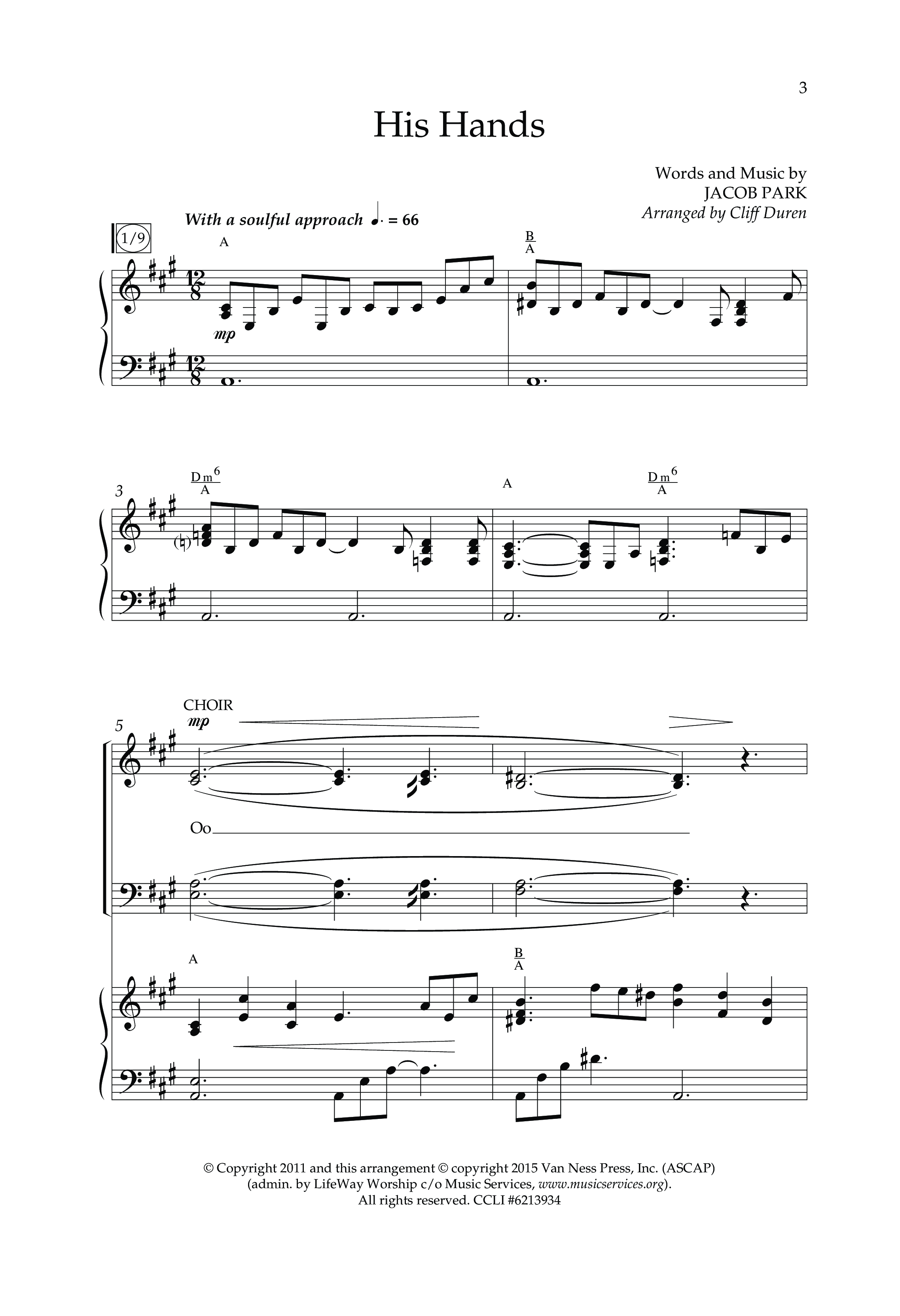 His Hands (Choral Anthem SATB) Anthem (SATB/Piano) (Lifeway Choral / Arr. Cliff Duren)