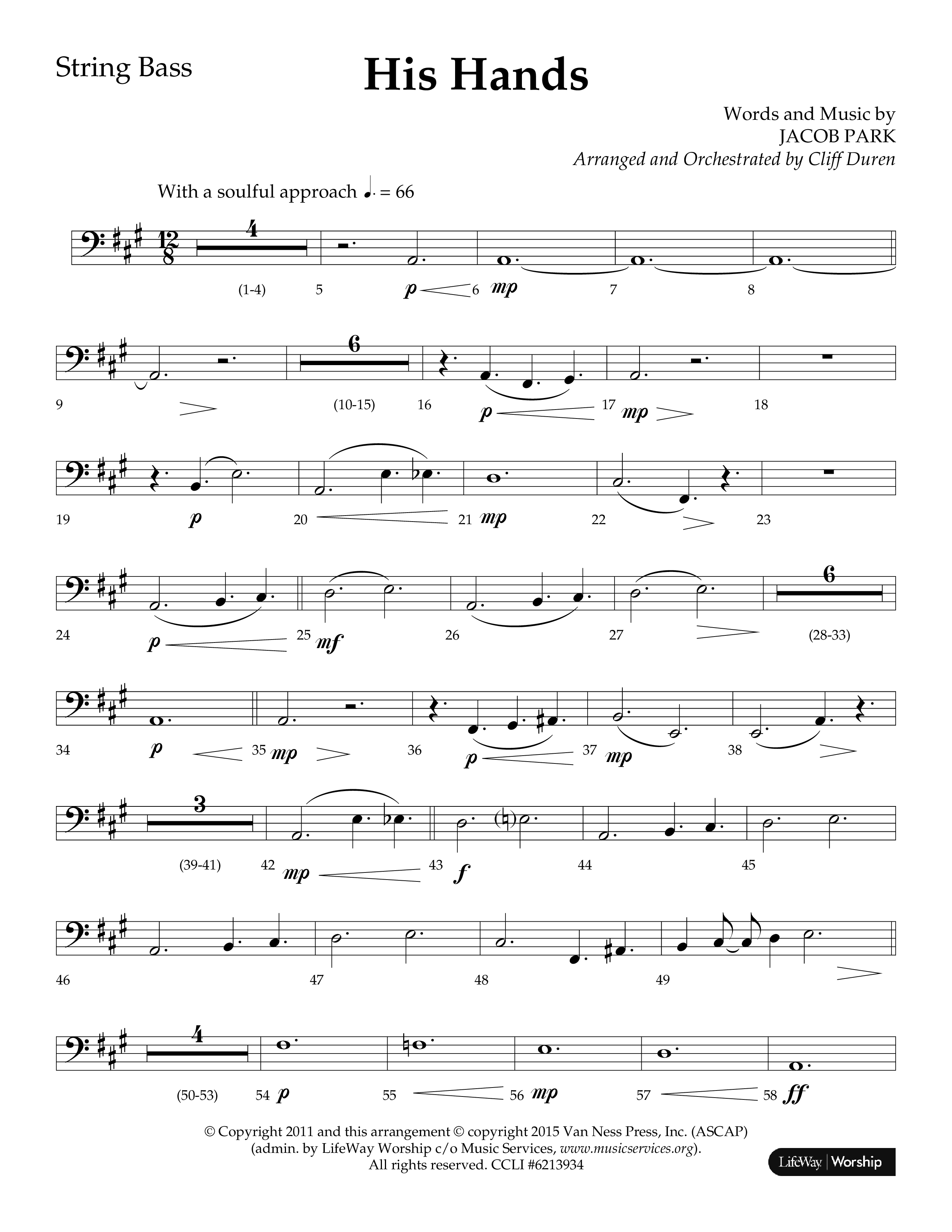 His Hands (Choral Anthem SATB) String Bass (Lifeway Choral / Arr. Cliff Duren)