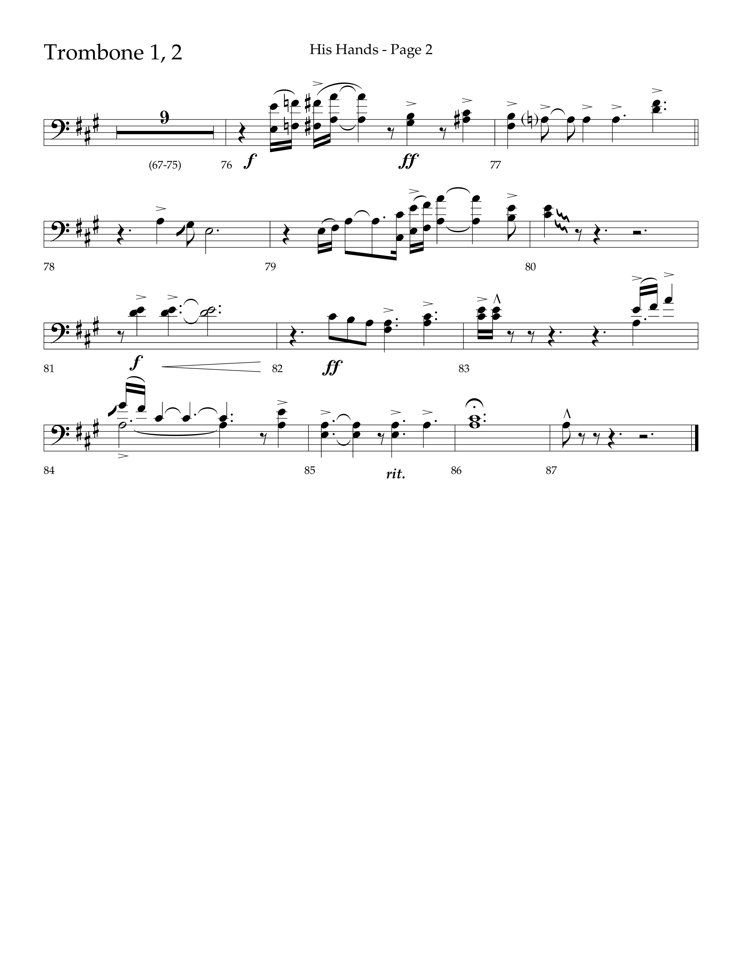His Hands (Choral Anthem SATB) Trombone 1/2 (Lifeway Choral / Arr. Cliff Duren)