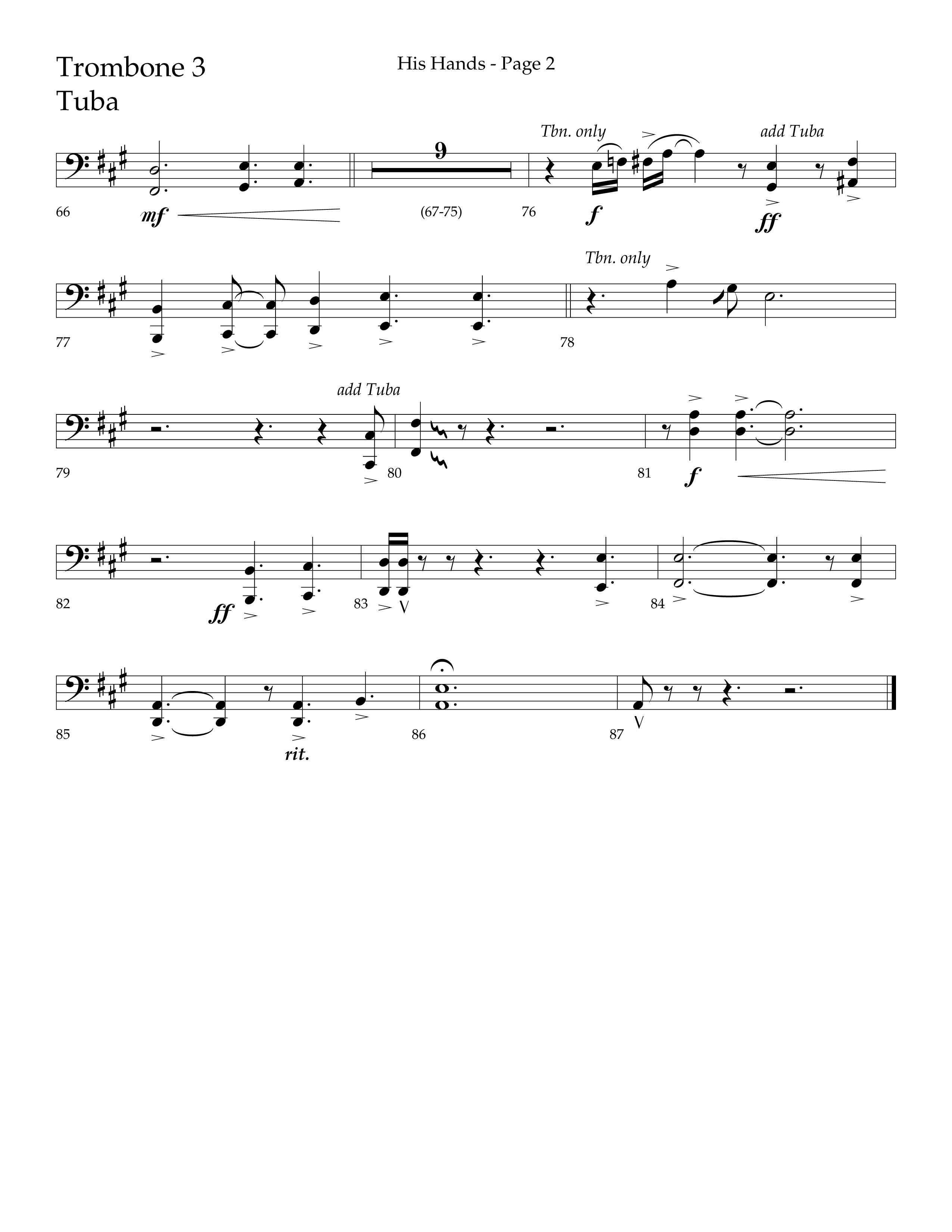 His Hands (Choral Anthem SATB) Trombone 3/Tuba (Lifeway Choral / Arr. Cliff Duren)