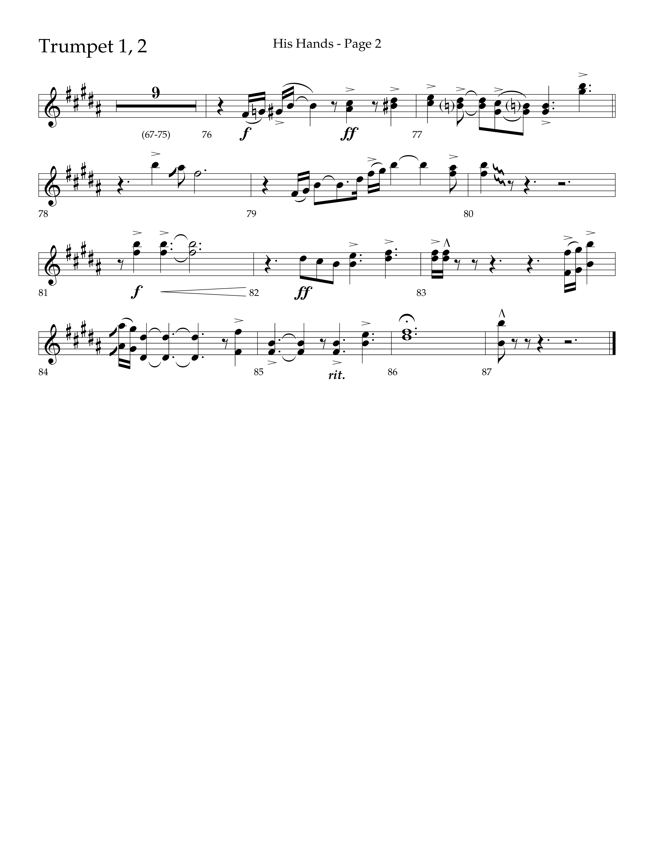 His Hands (Choral Anthem SATB) Trumpet 1,2 (Lifeway Choral / Arr. Cliff Duren)