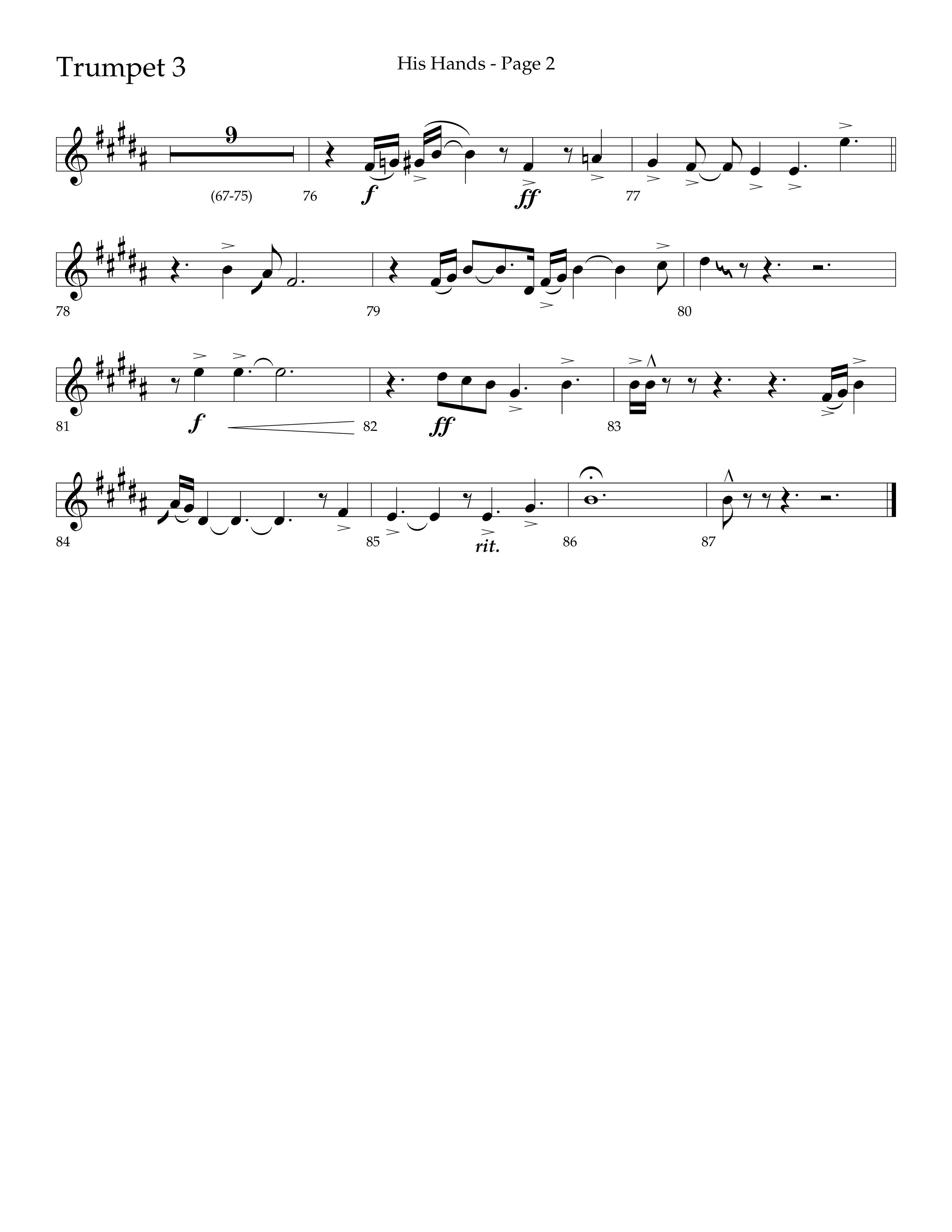 His Hands (Choral Anthem SATB) Trumpet 3 (Lifeway Choral / Arr. Cliff Duren)