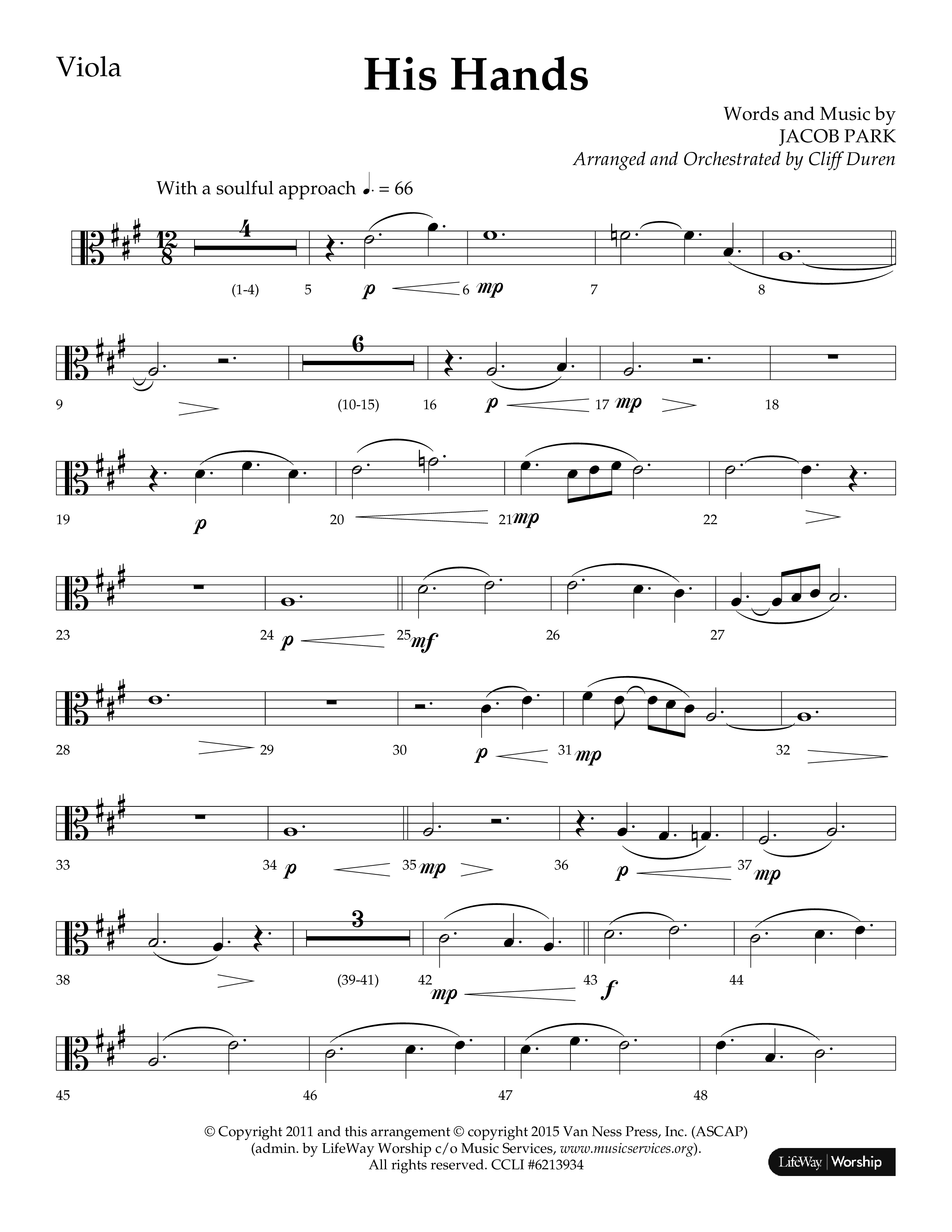 His Hands (Choral Anthem SATB) Viola (Lifeway Choral / Arr. Cliff Duren)