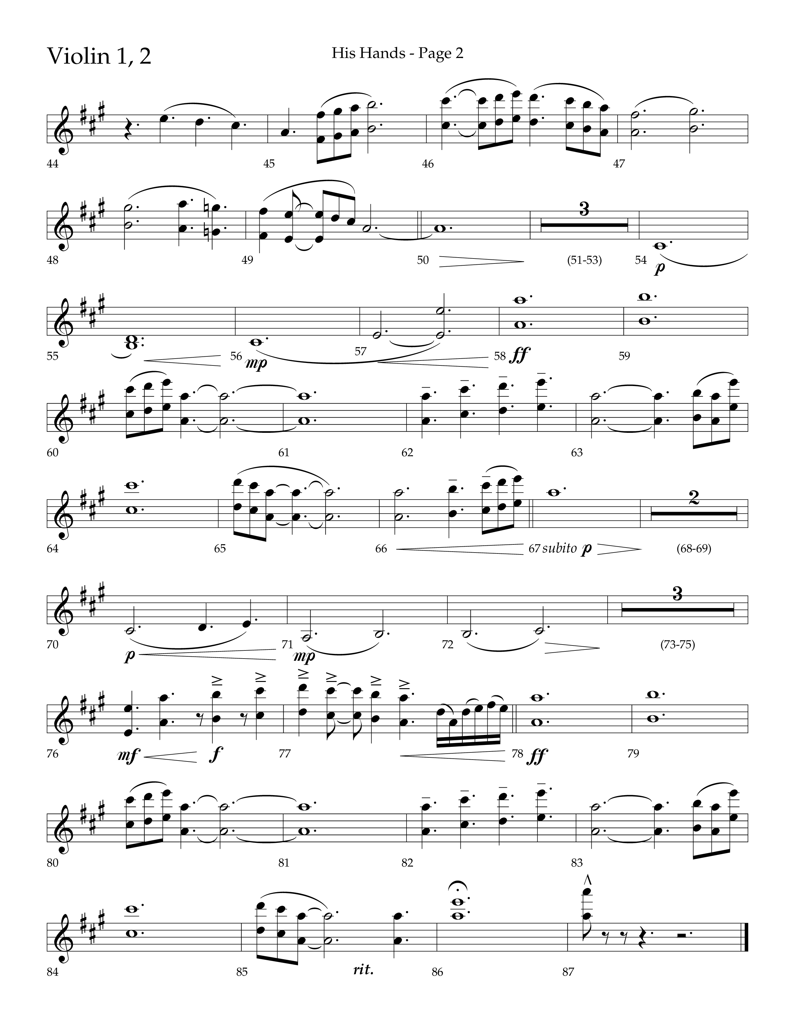 His Hands (Choral Anthem SATB) Violin 1/2 (Lifeway Choral / Arr. Cliff Duren)