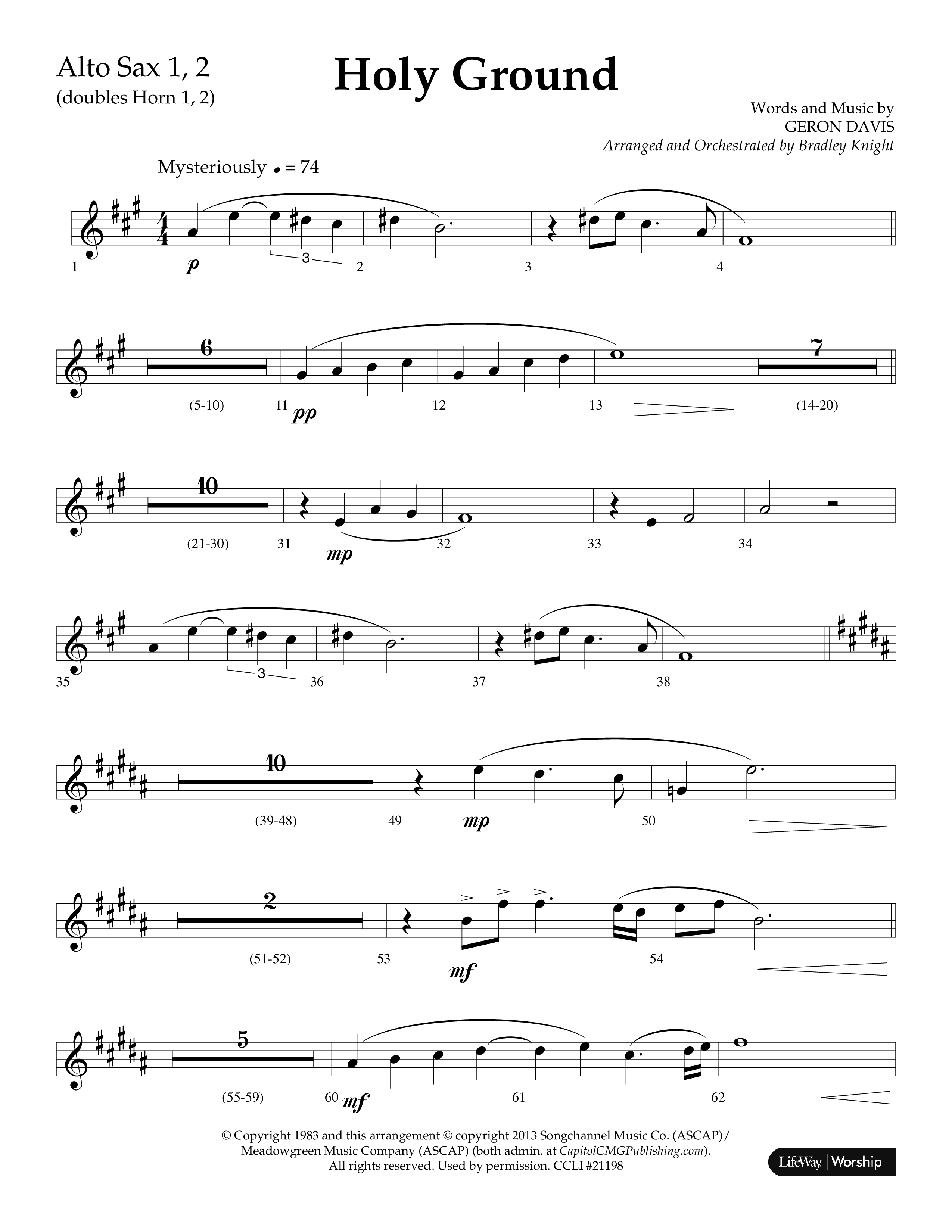 Holy Ground (Choral Anthem SATB) Alto Sax 1/2 (Lifeway Choral / Arr. Bradley Knight)