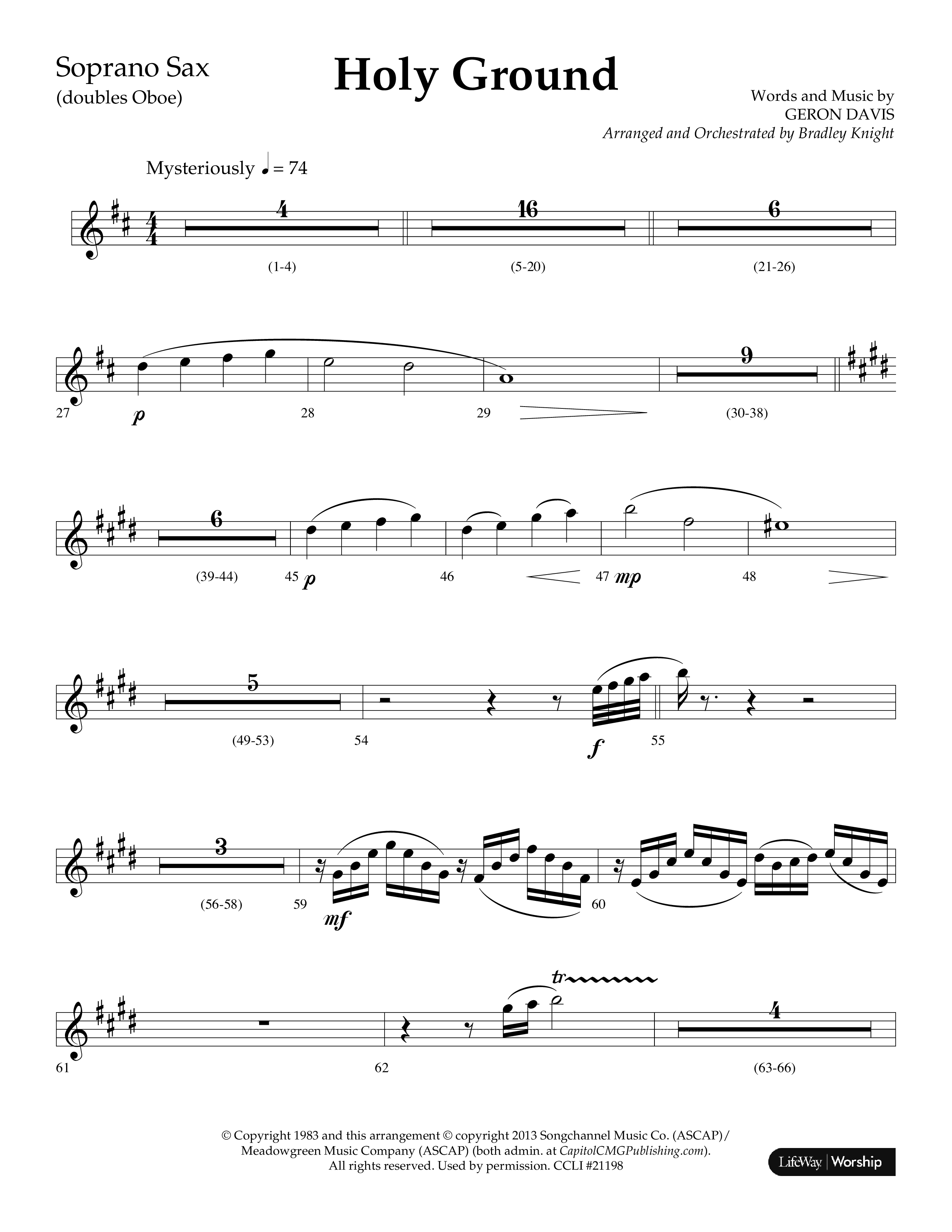 Holy Ground (Choral Anthem SATB) Soprano Sax (Lifeway Choral / Arr. Bradley Knight)
