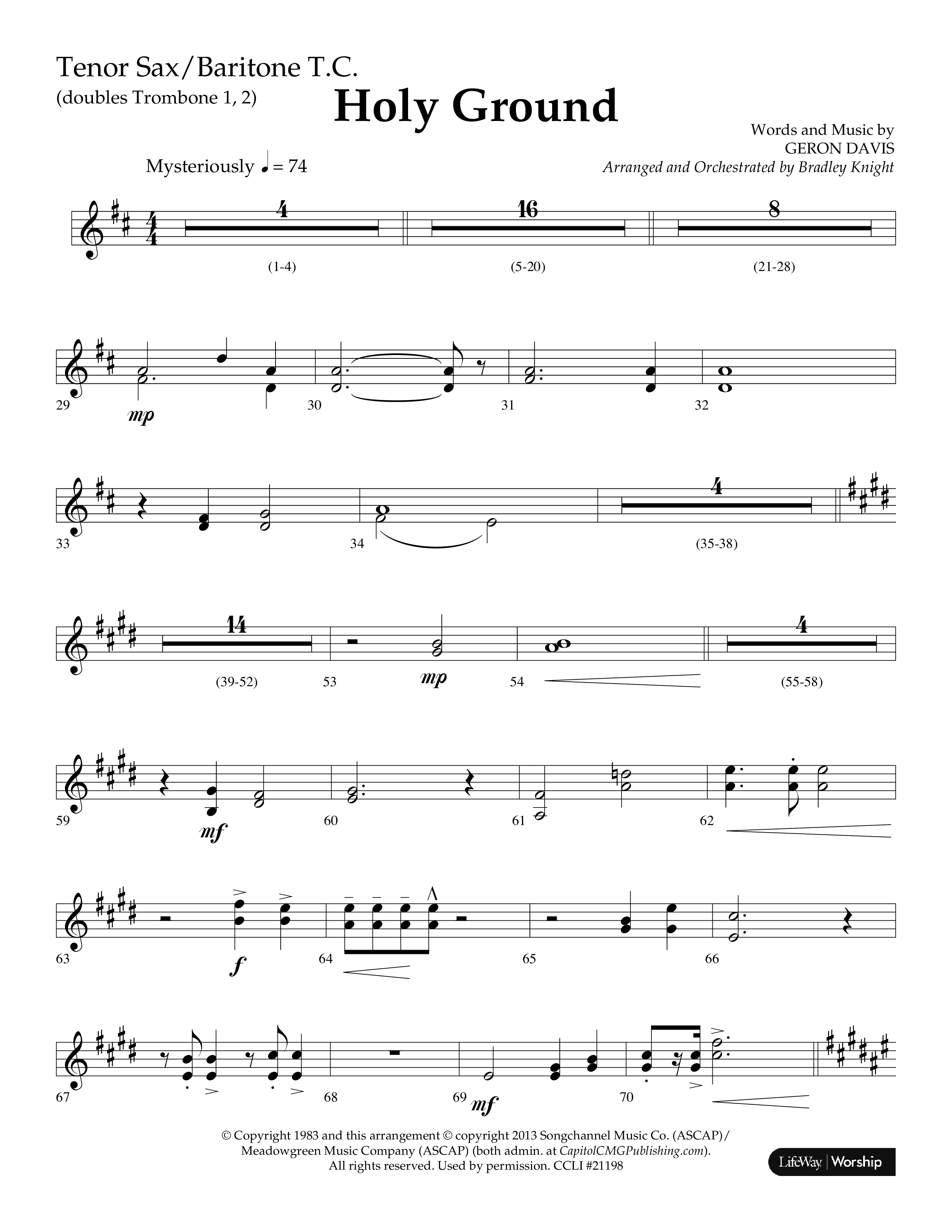 Holy Ground (Choral Anthem SATB) Tenor Sax/Baritone T.C. (Lifeway Choral / Arr. Bradley Knight)