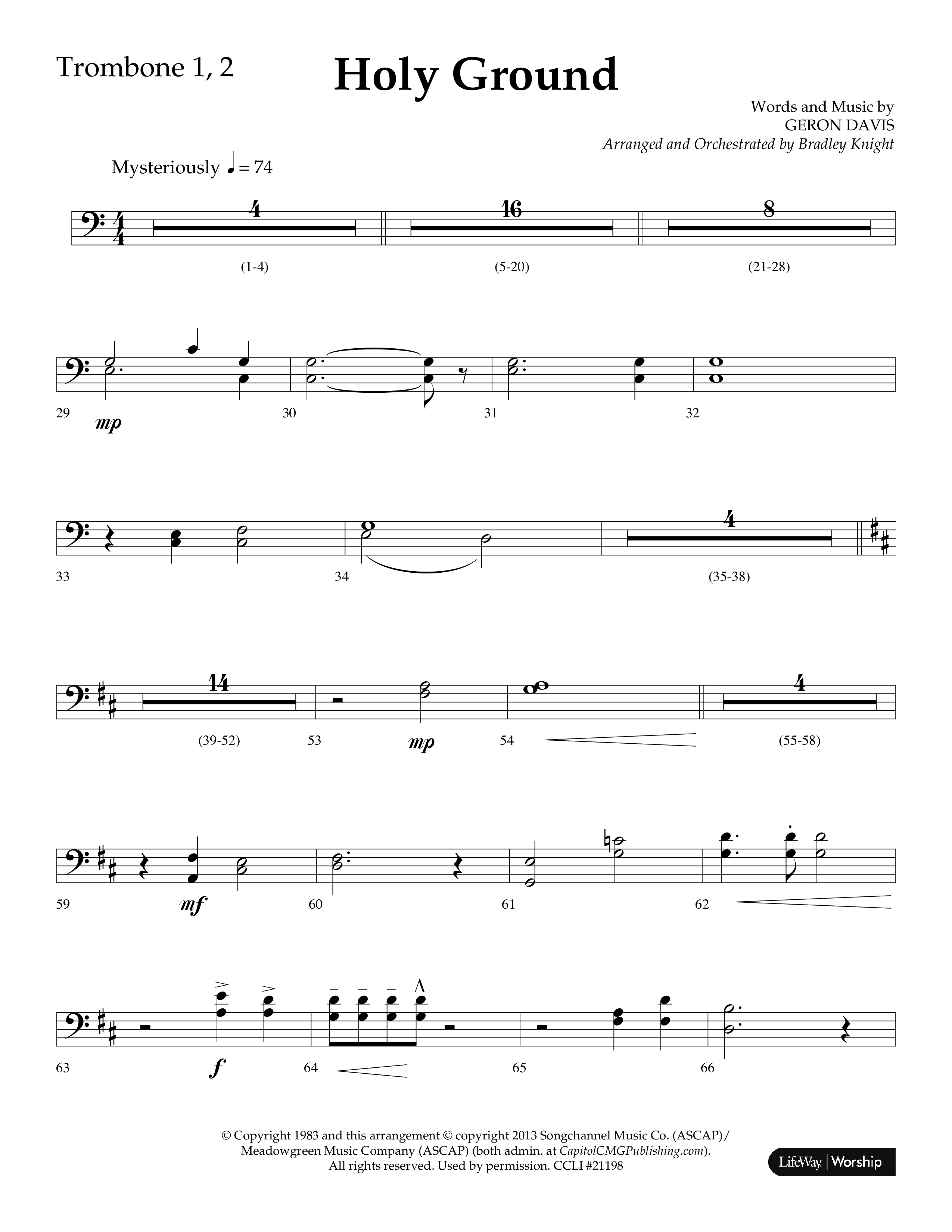 Holy Ground (Choral Anthem SATB) Trombone 1/2 (Lifeway Choral / Arr. Bradley Knight)