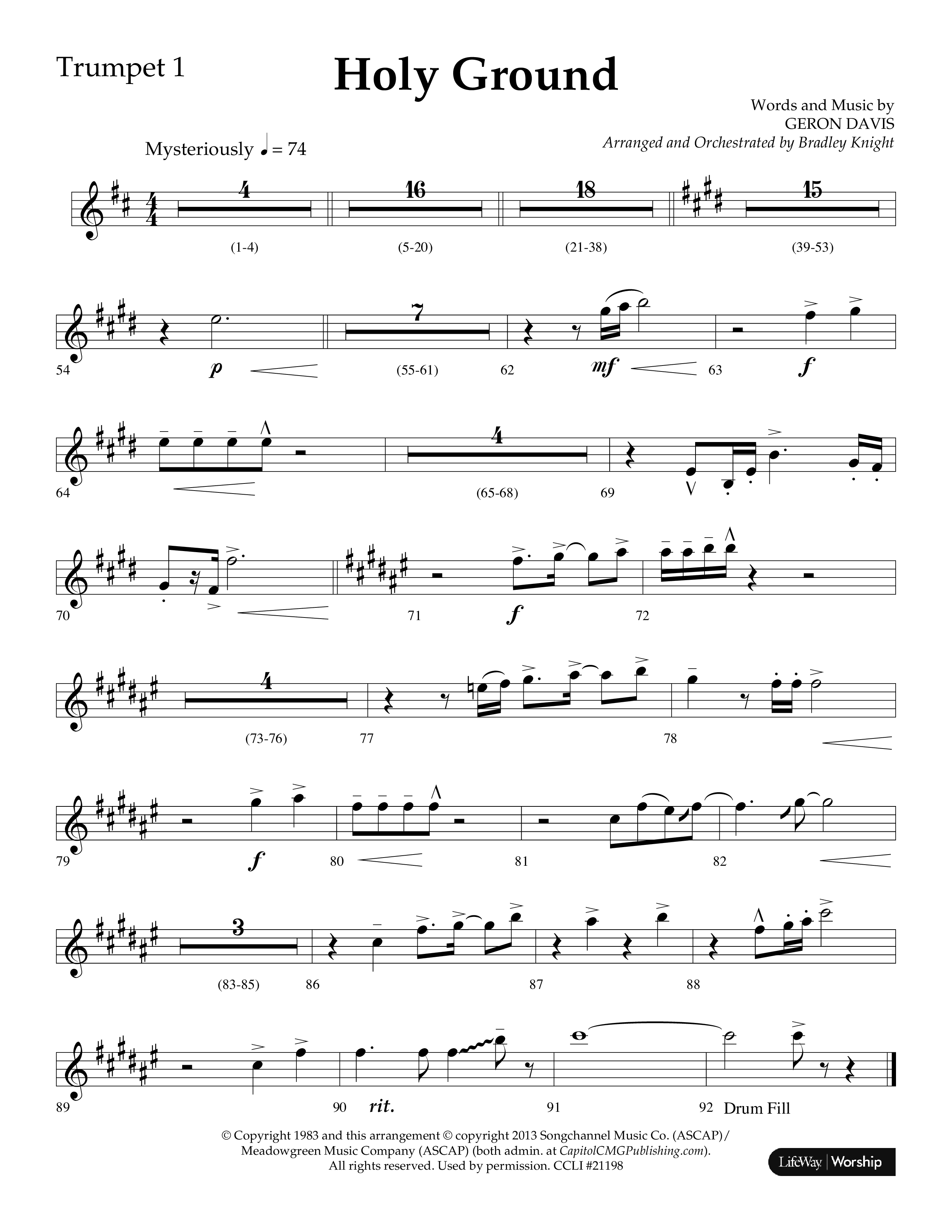 Holy Ground (Choral Anthem SATB) Trumpet 1 (Lifeway Choral / Arr. Bradley Knight)
